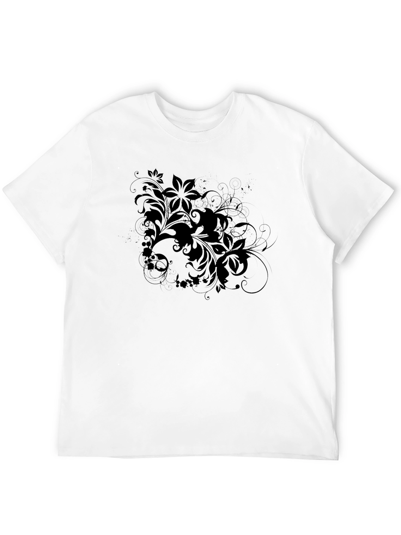 Floral Accent Tee - Black Cotton Graphic T-Shirt