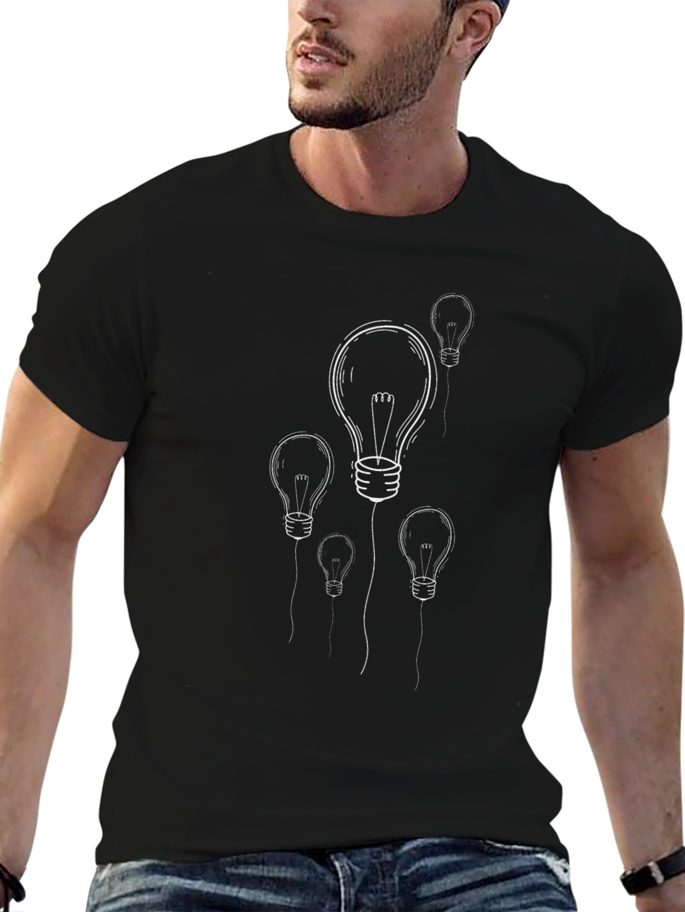 Mens Black T-Shirt with Lightbulb Graphic