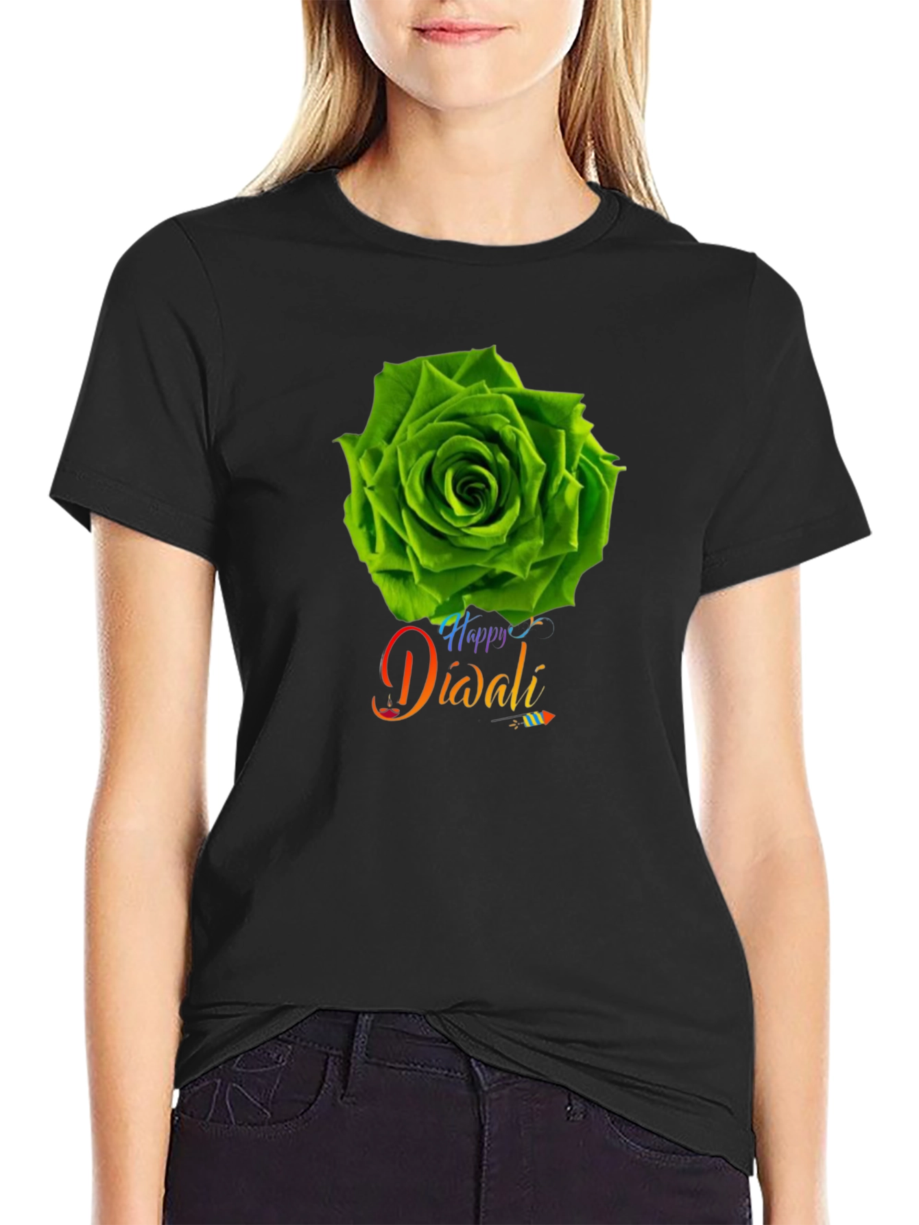 Happy Diwali Green Rose T-Shirt
