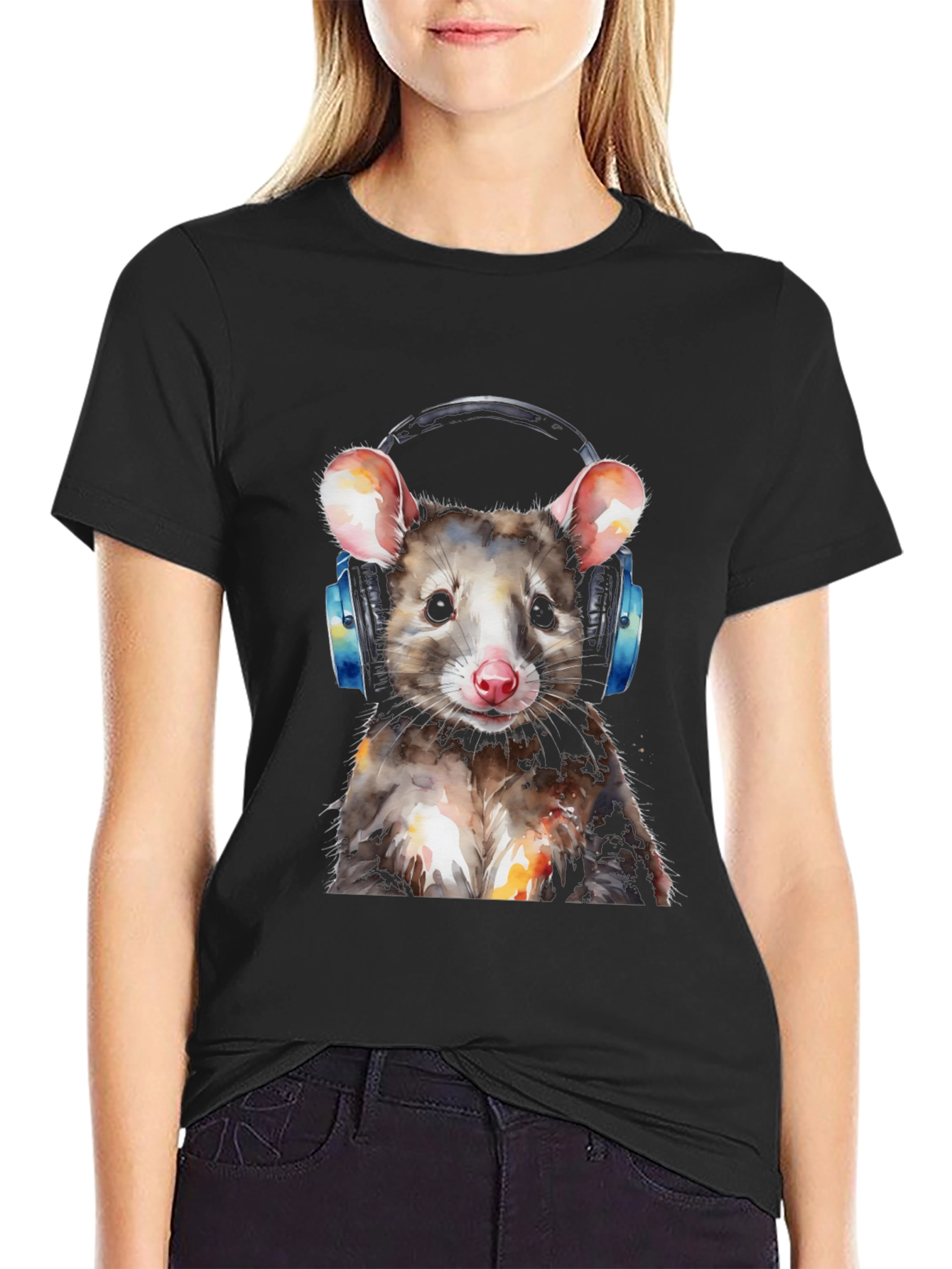 Cool Opossum T-Shirt with Headphones - Unique Graphic Tee