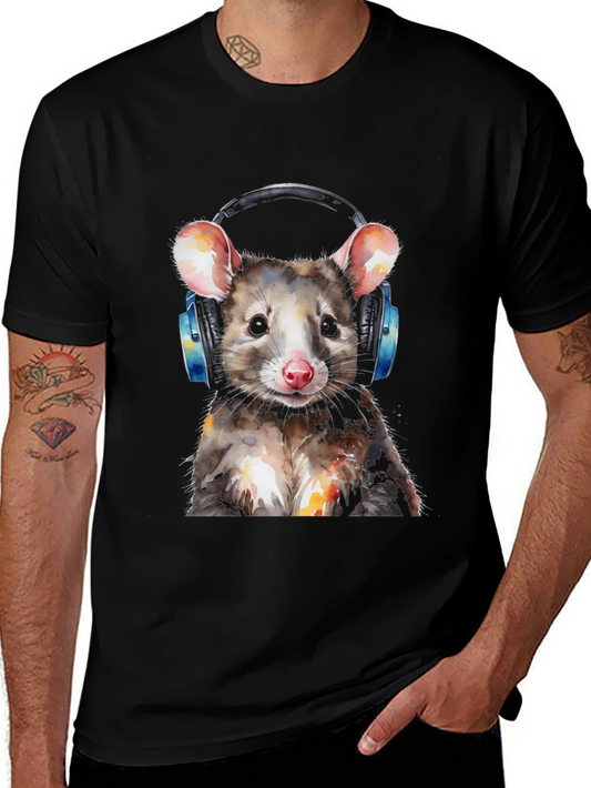 Cool Opossum T-Shirt with Headphones - Unique Graphic Tee