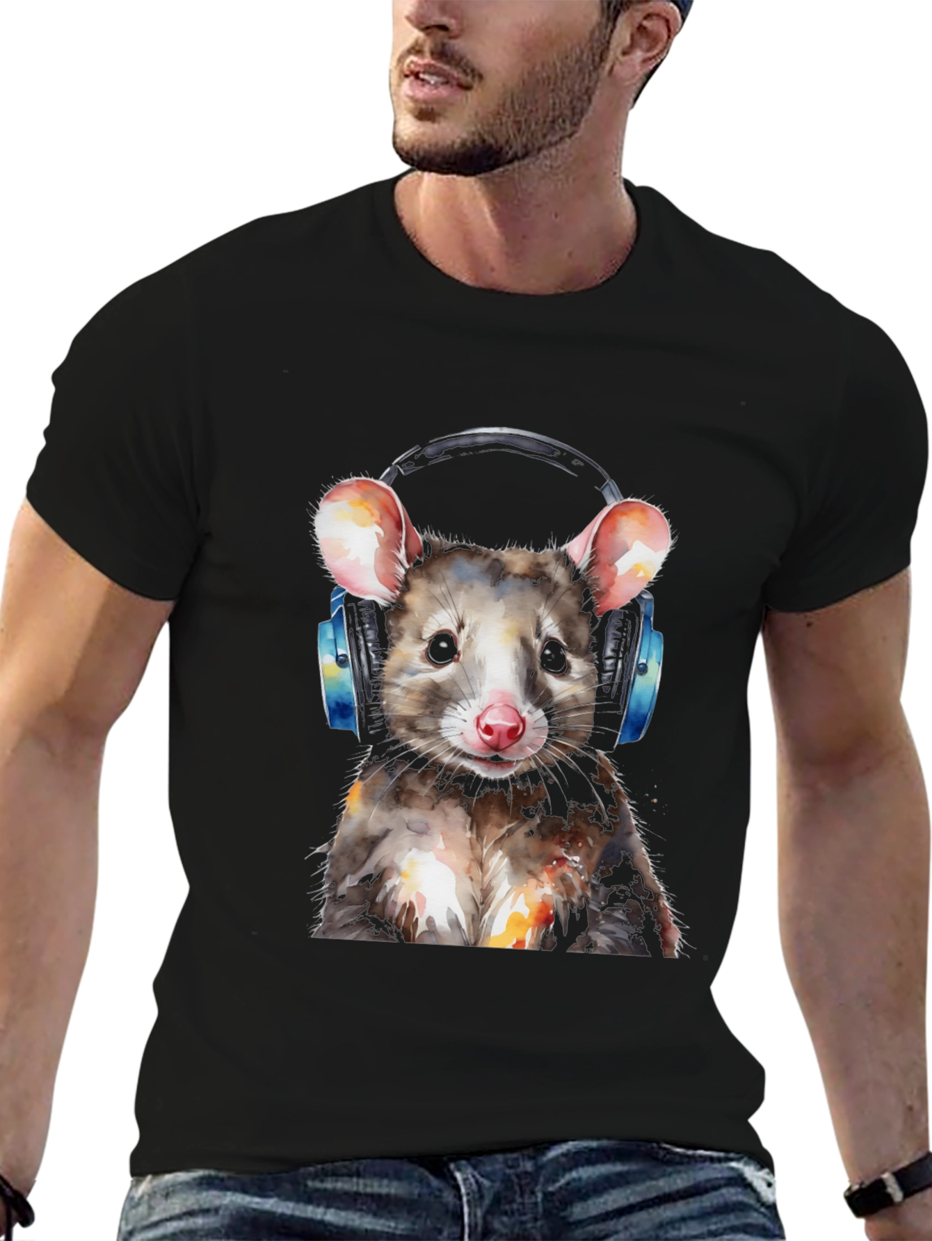 Cool Opossum T-Shirt with Headphones - Unique Graphic Tee
