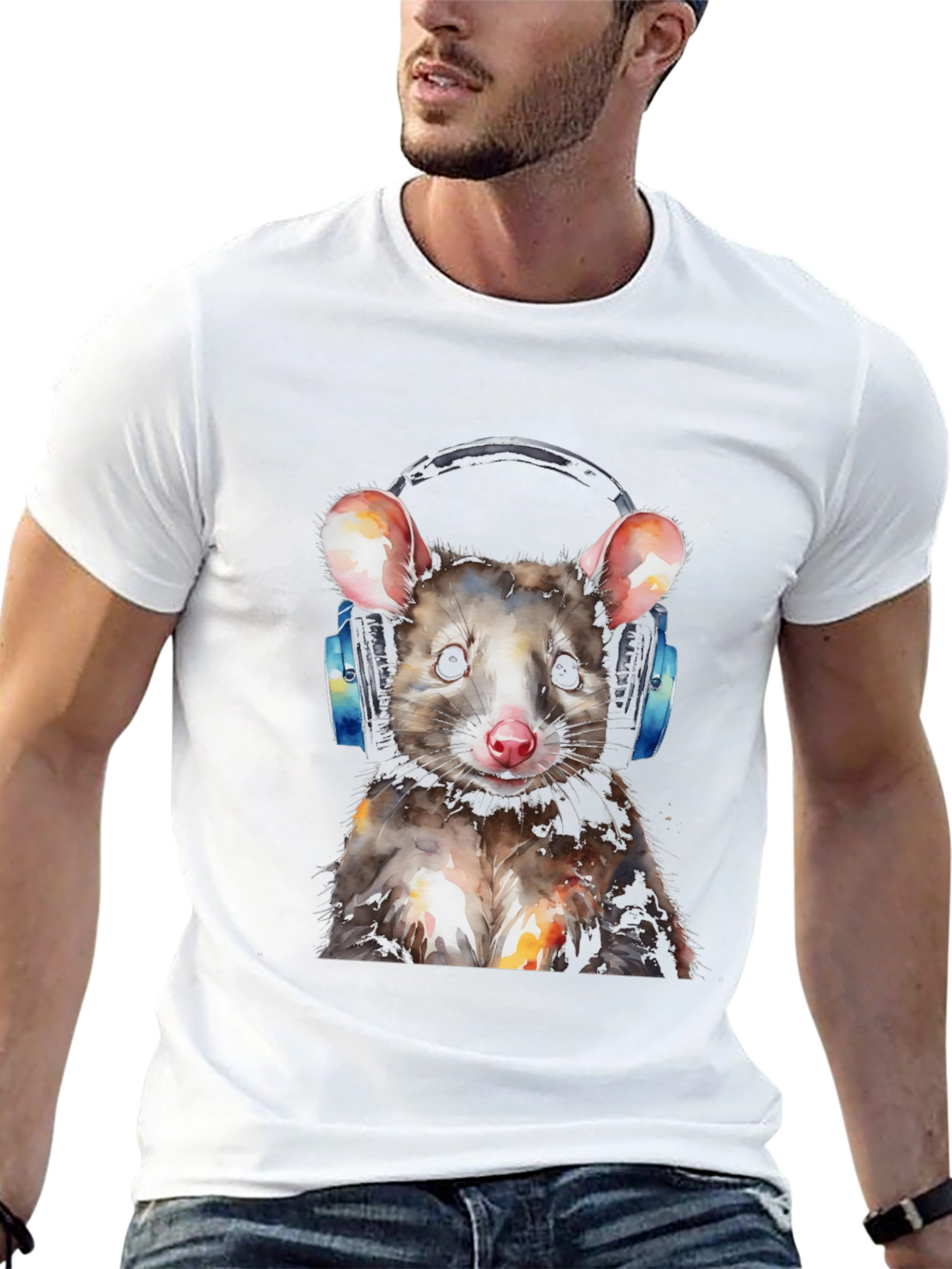 Cool Opossum T-Shirt with Headphones - Unique Graphic Tee