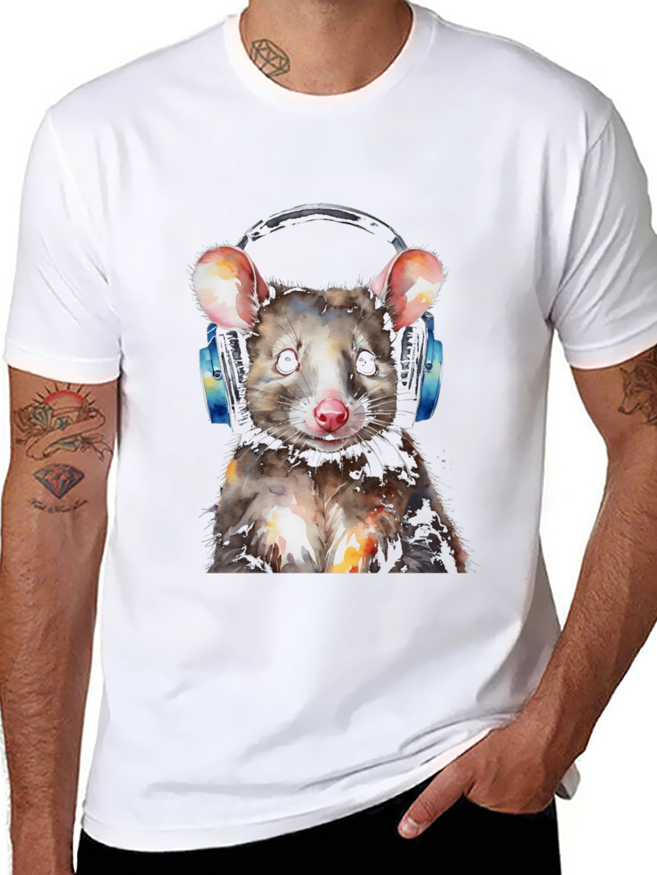 Cool Opossum T-Shirt with Headphones - Unique Graphic Tee