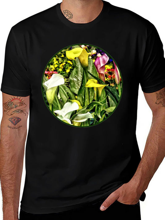 Calla Lily Graphic Print Black T-Shirt