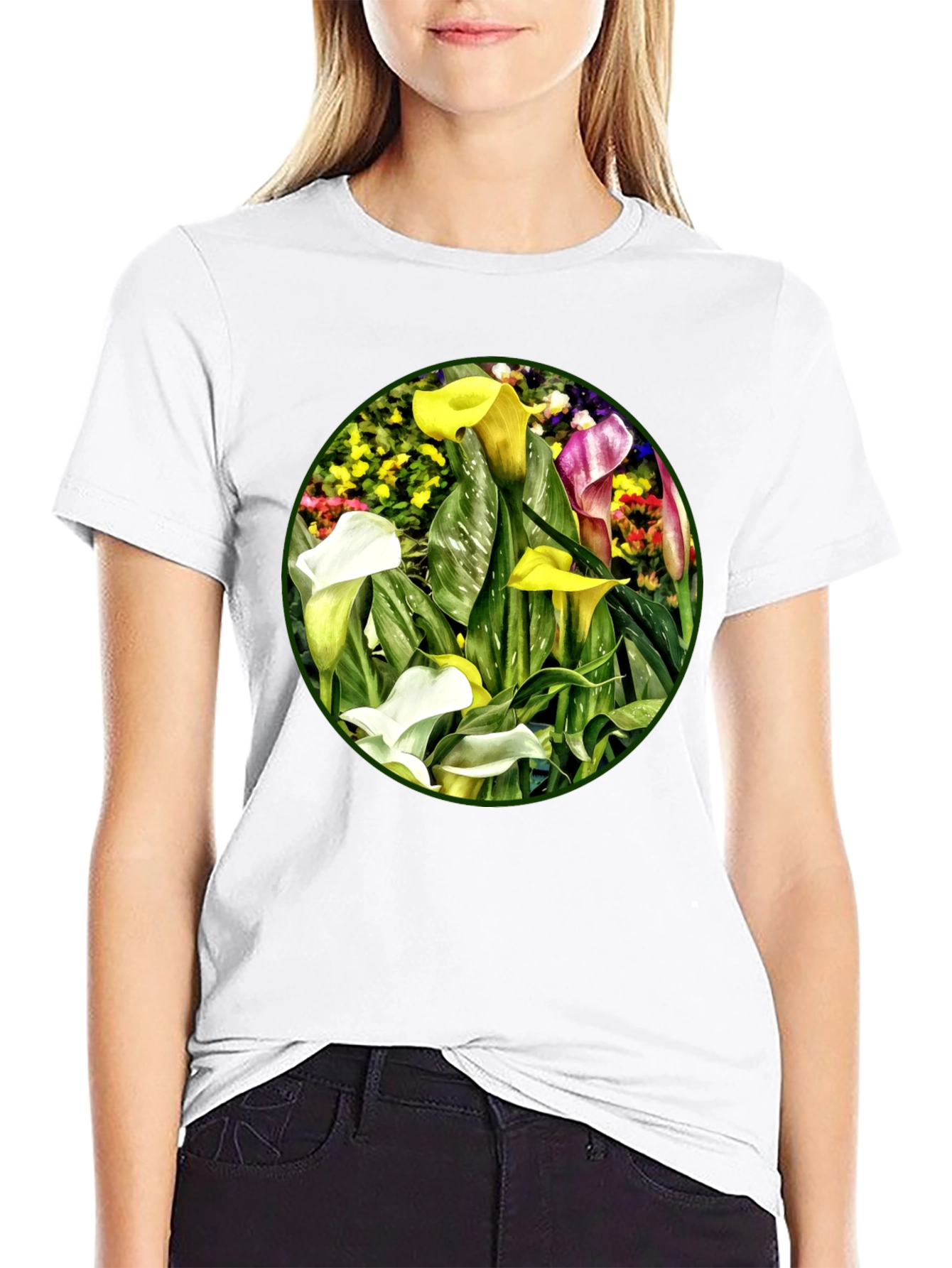 Calla Lily Graphic Print Black T-Shirt
