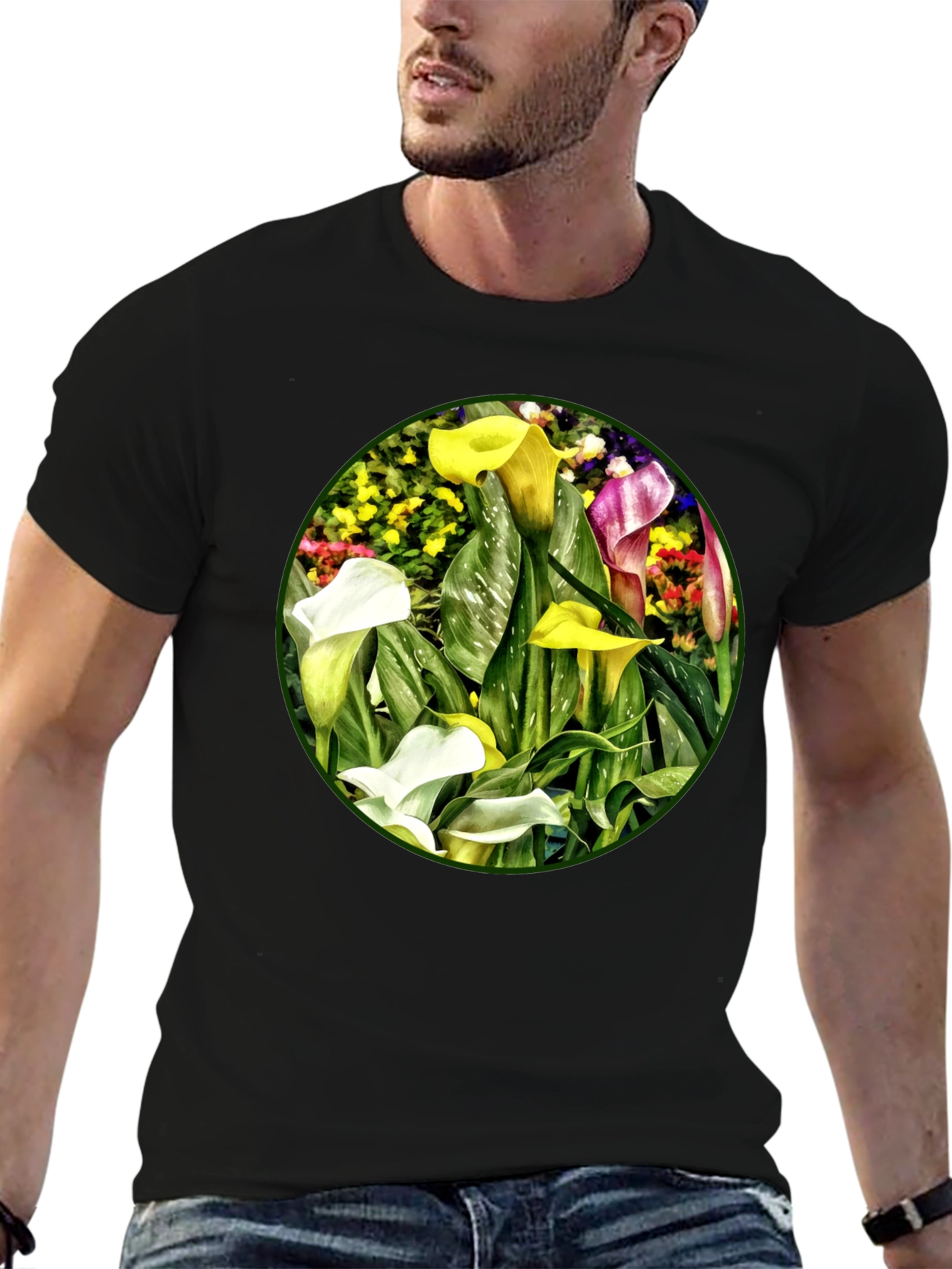 Calla Lily Graphic Print Black T-Shirt