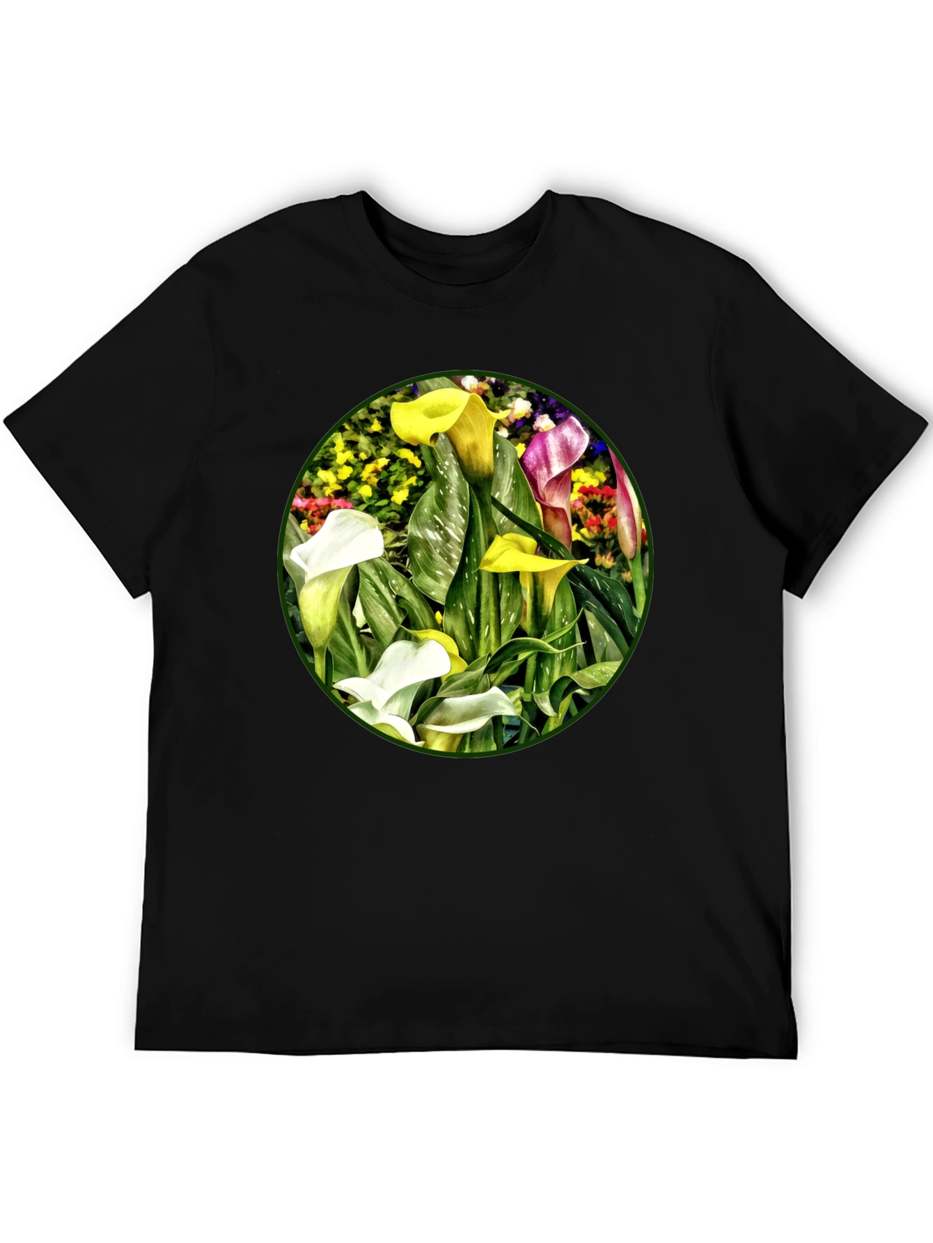 Calla Lily Graphic Print Black T-Shirt