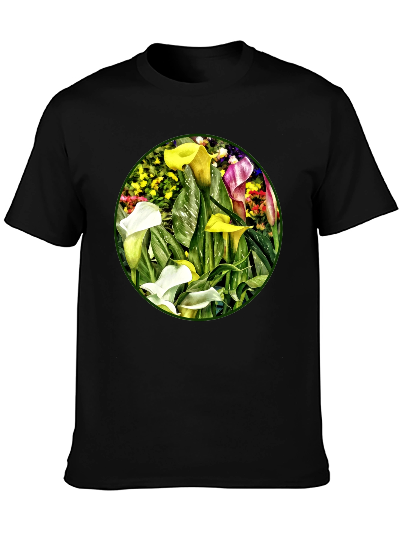 Calla Lily Graphic Print Black T-Shirt