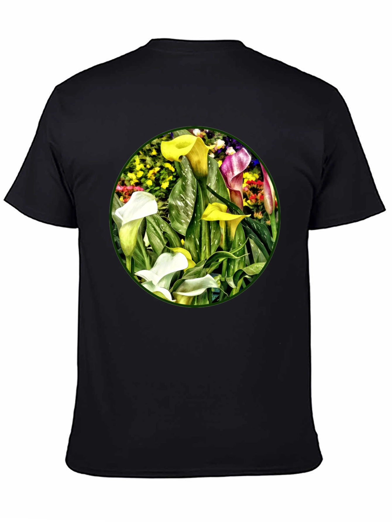 Calla Lily Graphic Print Black T-Shirt