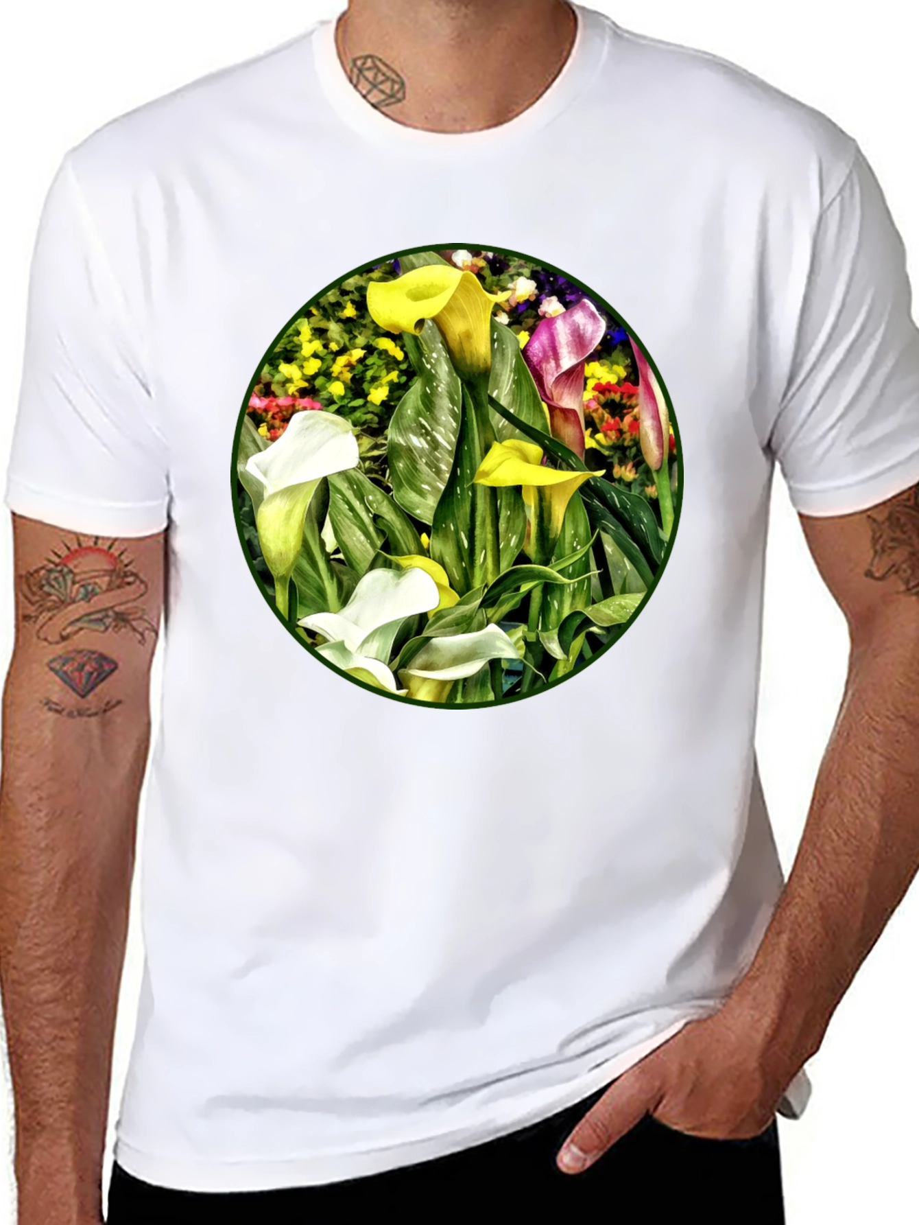 Calla Lily Graphic Print Black T-Shirt
