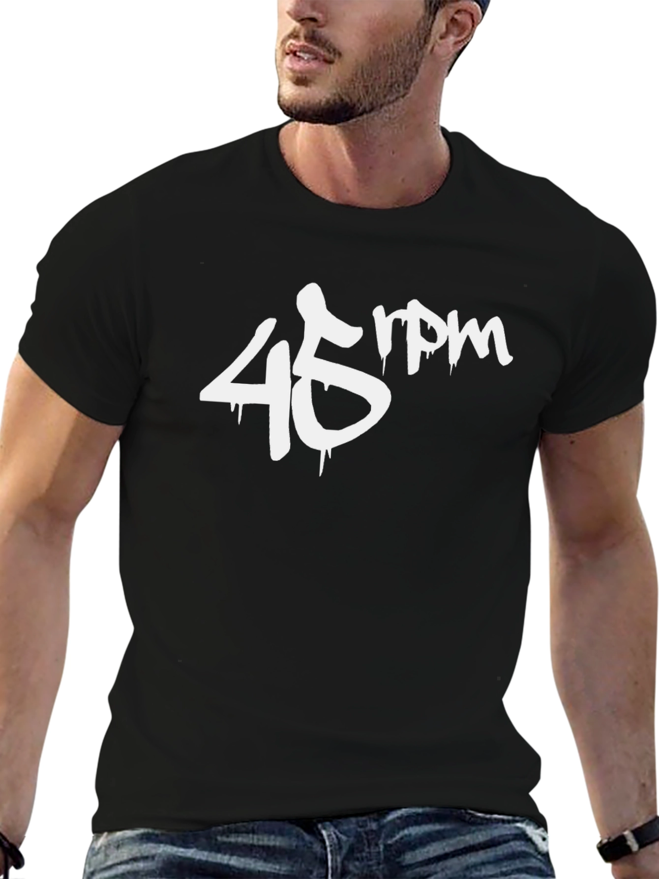 45 RPM Graphic Tee - Stylish Black Cotton T-Shirt