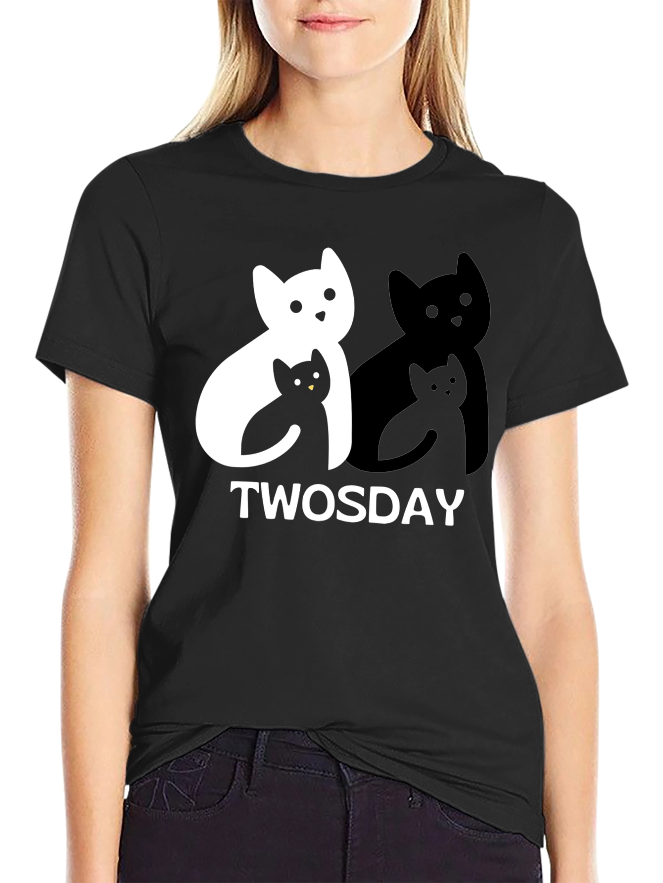 Twosday Cat T-Shirt - Black Graphic Tee