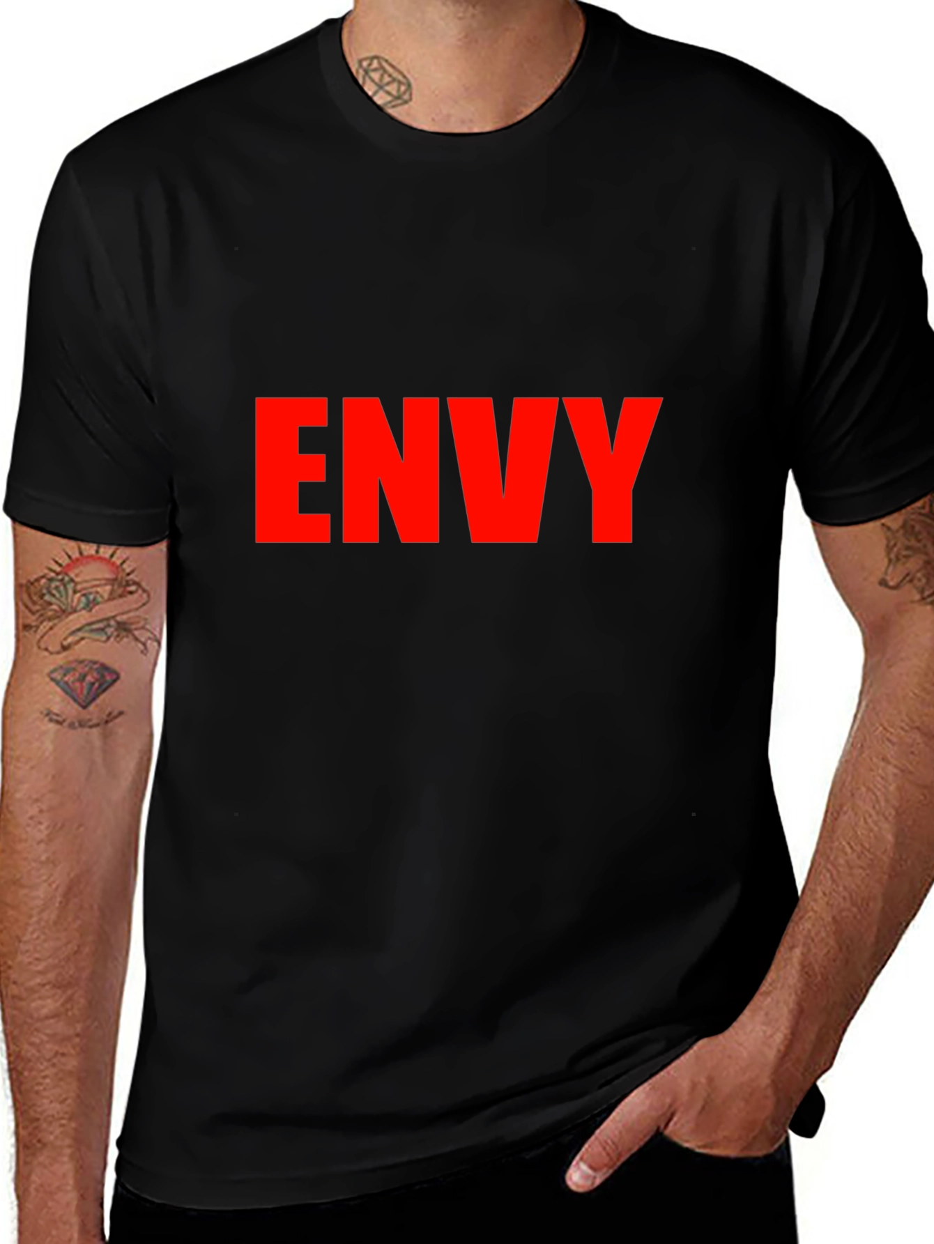 Envy Graphic Tee - Bold Red Text on Black