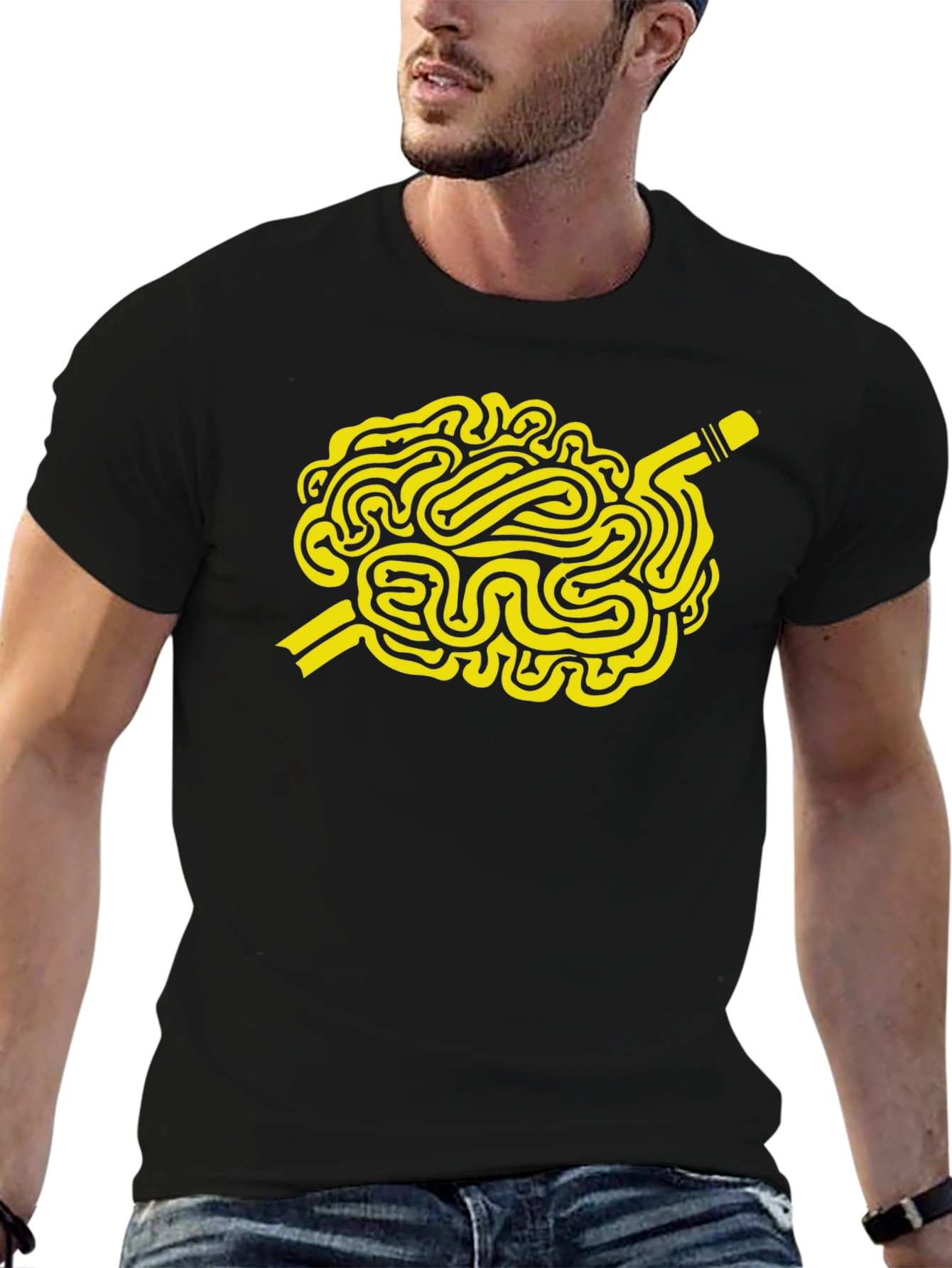 Brain Waves Black T-Shirt - Creative Mind Graphic Tee