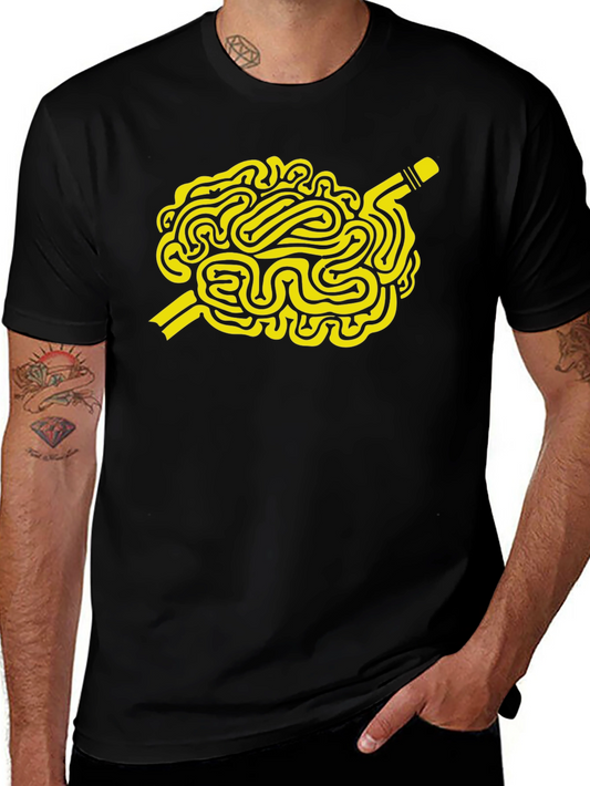 Brain Waves Black T-Shirt - Creative Mind Graphic Tee