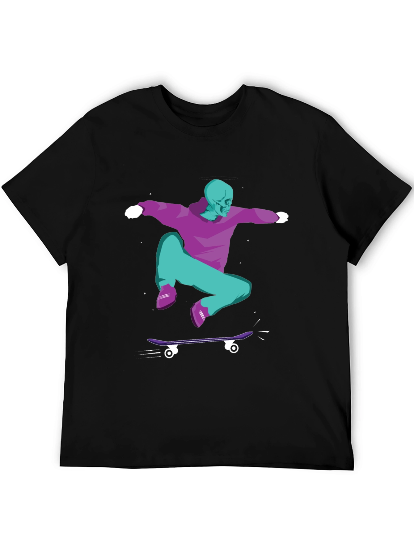 Skateboarding Skeleton Graphic Tee - Black