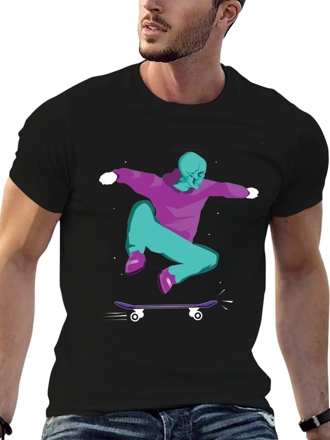 Skateboarding Skeleton Graphic Tee - Black