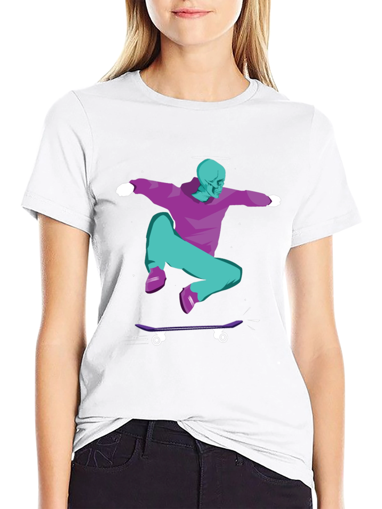 Skateboarding Skeleton Graphic Tee - Black