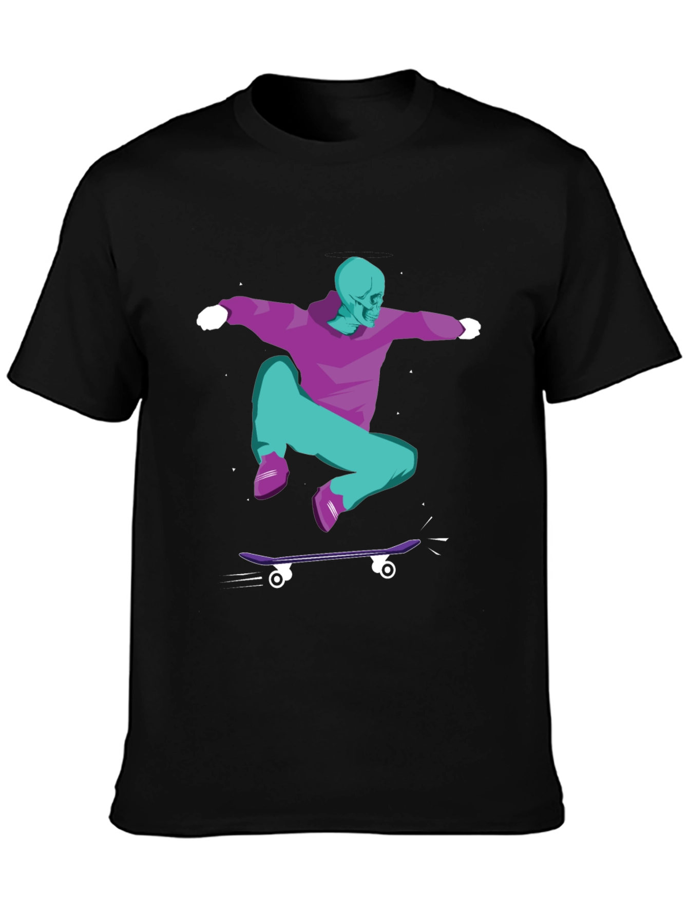 Skateboarding Skeleton Graphic Tee - Black