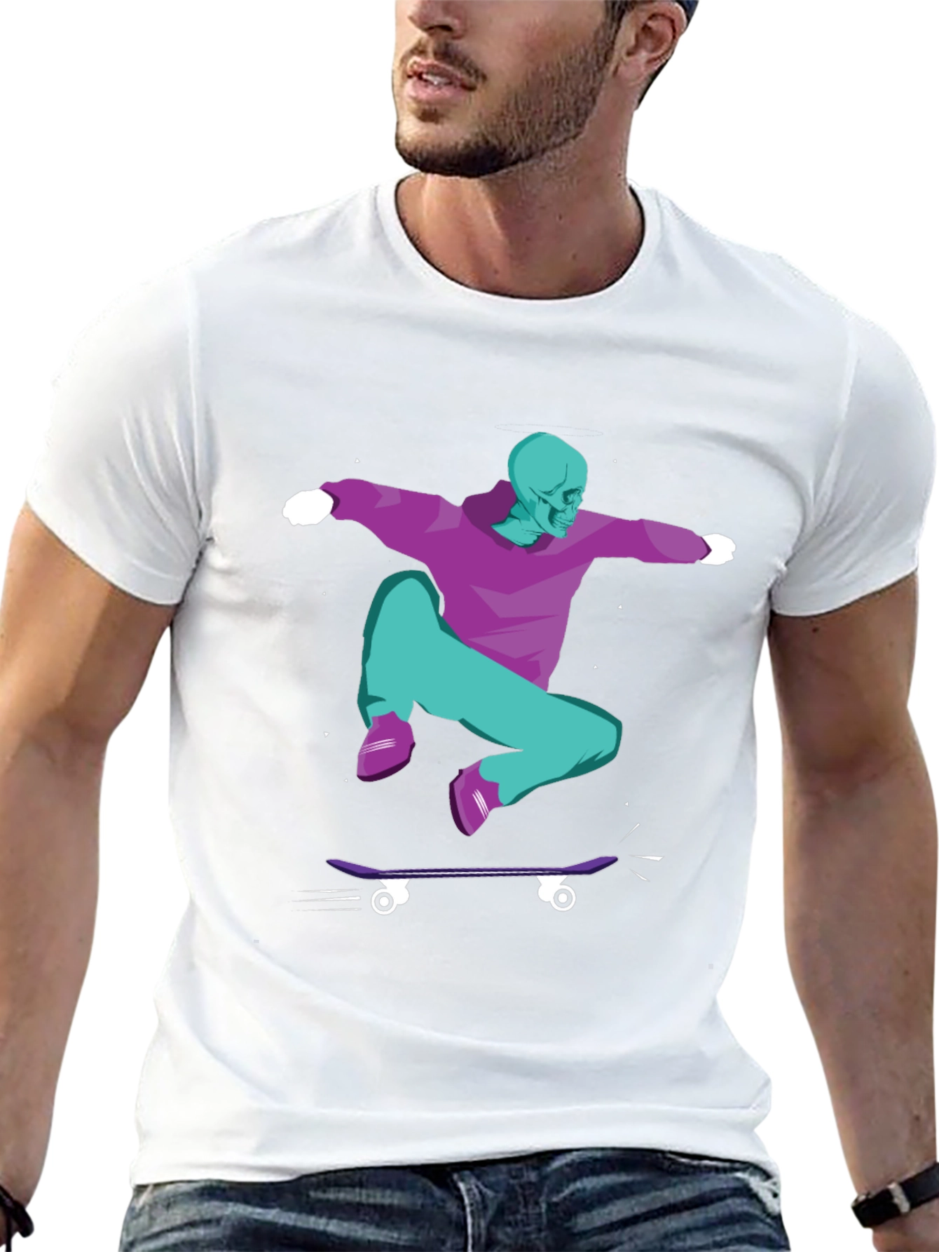 Skateboarding Skeleton Graphic Tee - Black