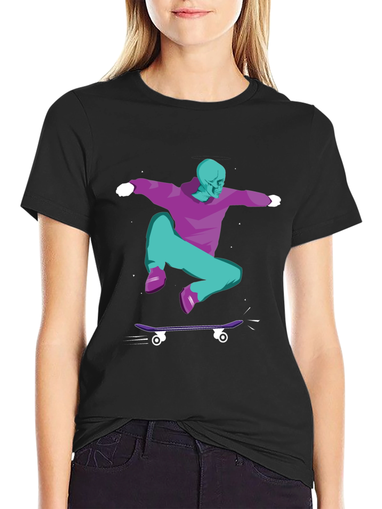 Skateboarding Skeleton Graphic Tee - Black