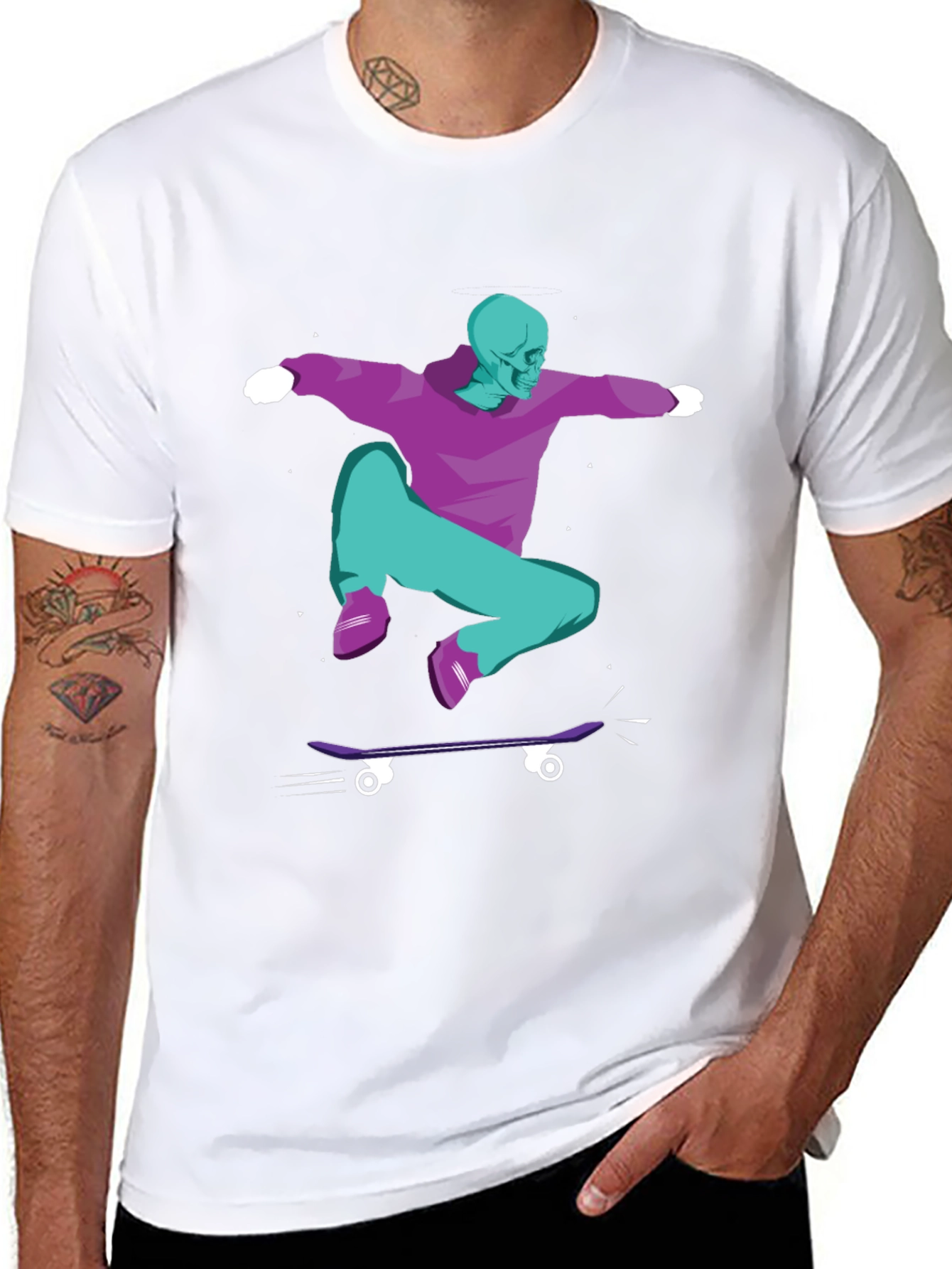 Skateboarding Skeleton Graphic Tee - Black