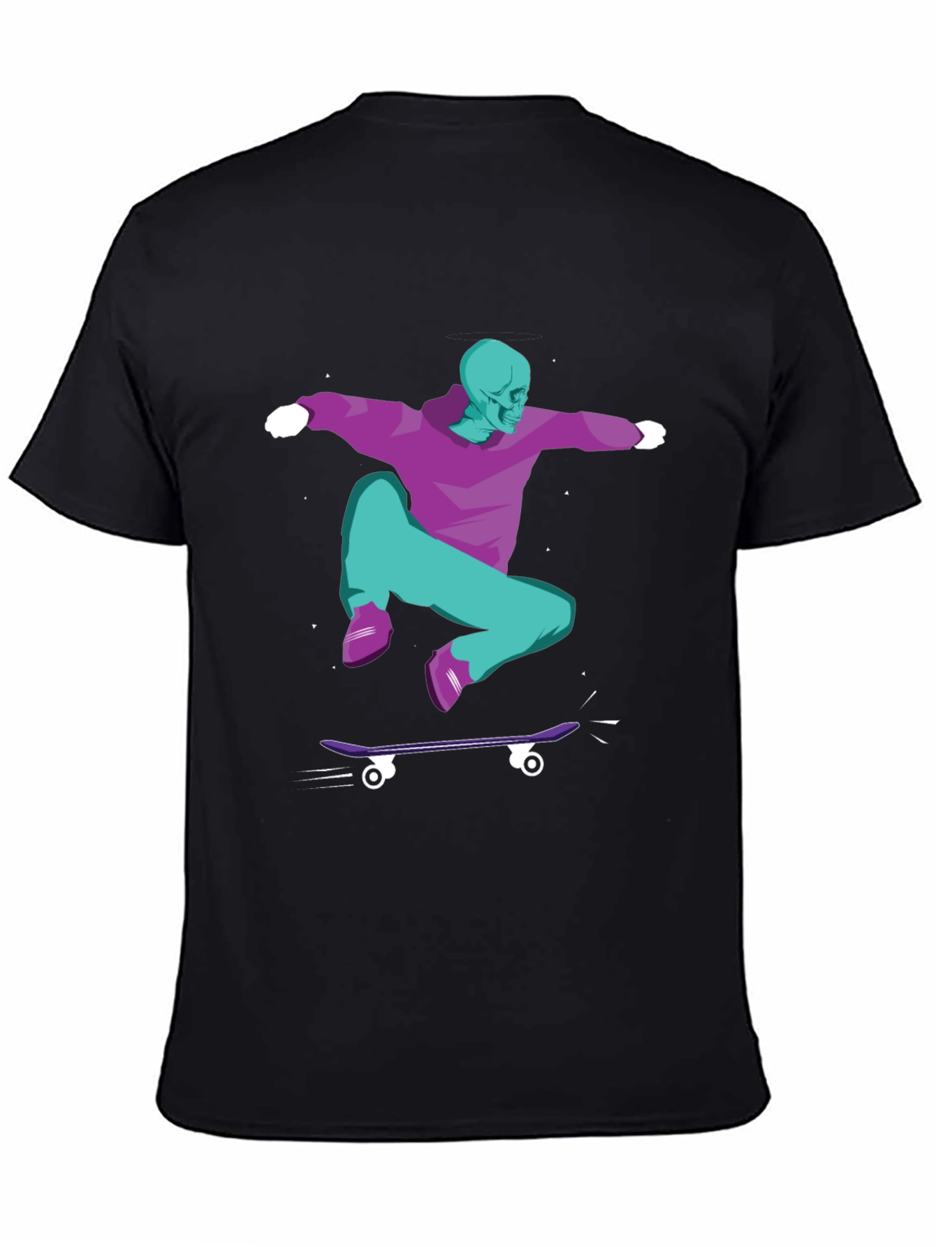 Skateboarding Skeleton Graphic Tee - Black