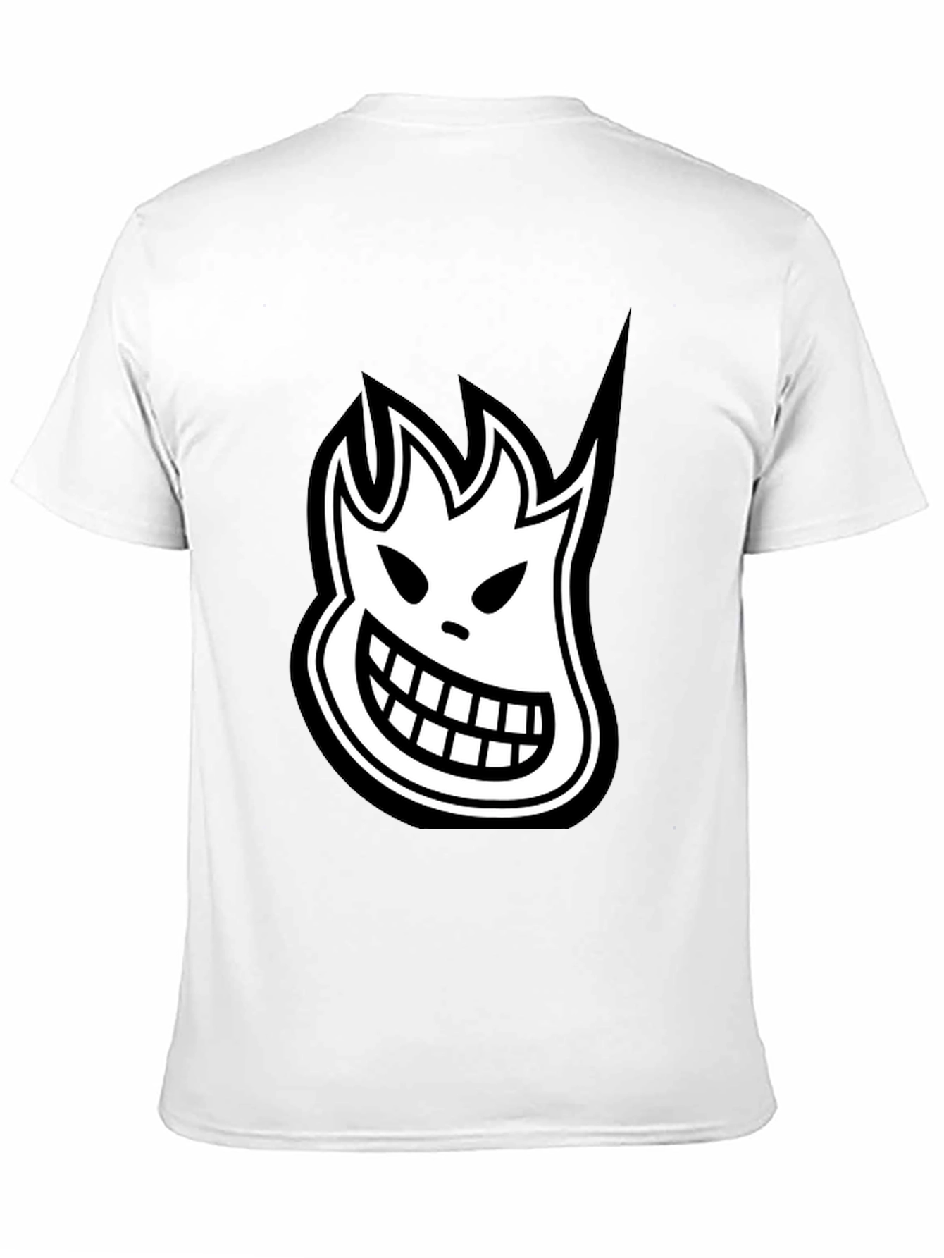 Black T-Shirt with White Cartoon Flame Face Graphic