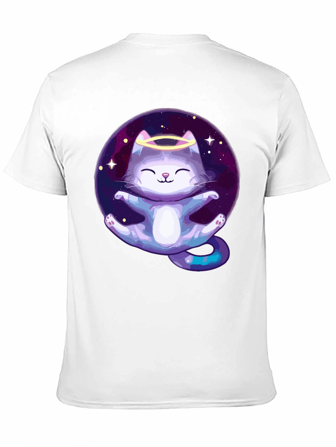 Cosmic Cat Angel T-Shirt - Black Cotton Tee
