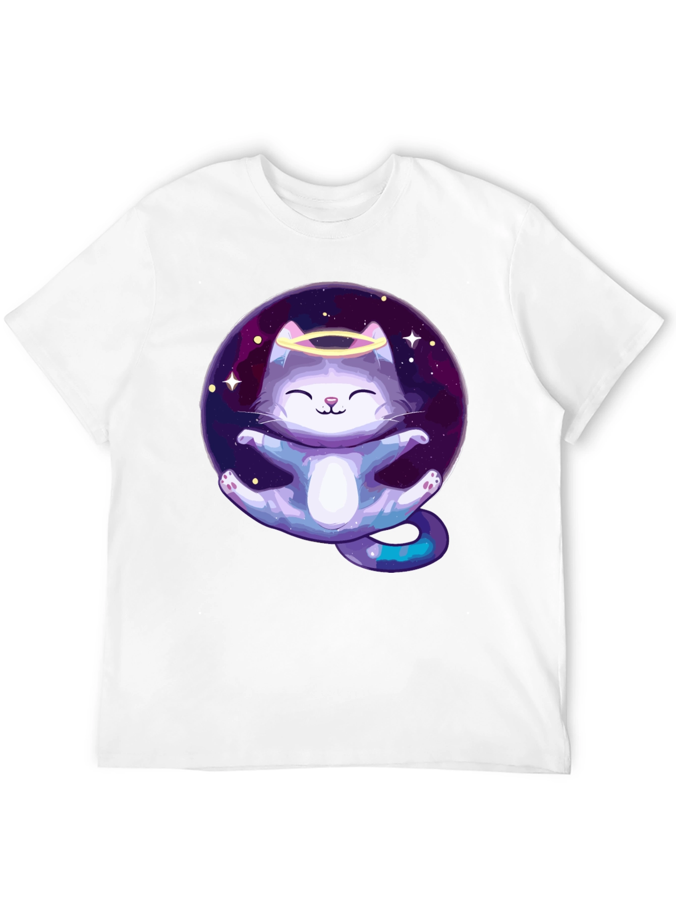 Cosmic Cat Angel T-Shirt - Black Cotton Tee
