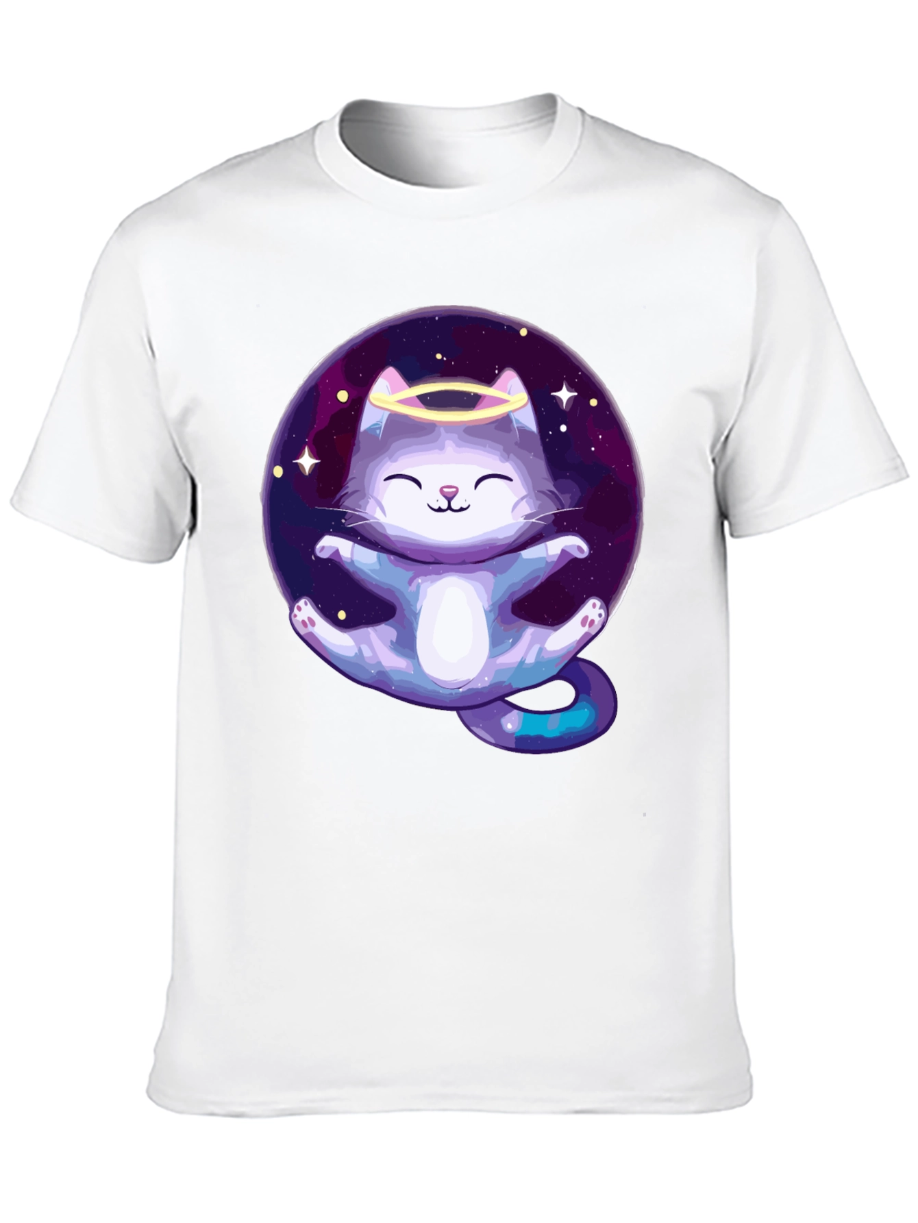 Cosmic Cat Angel T-Shirt - Black Cotton Tee