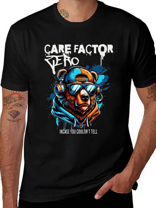 Care Factor Zero Graphic T-Shirt - Bear DJ Design