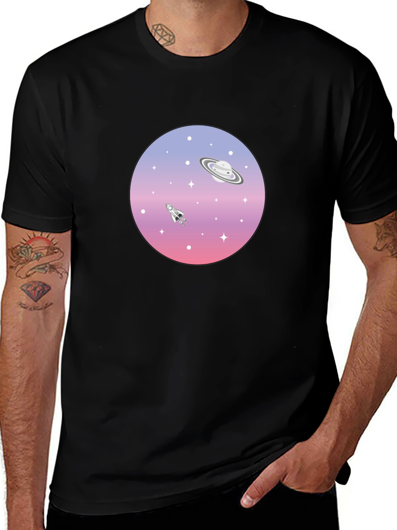 Space Graphic T-Shirt - Saturn Rocket Tee