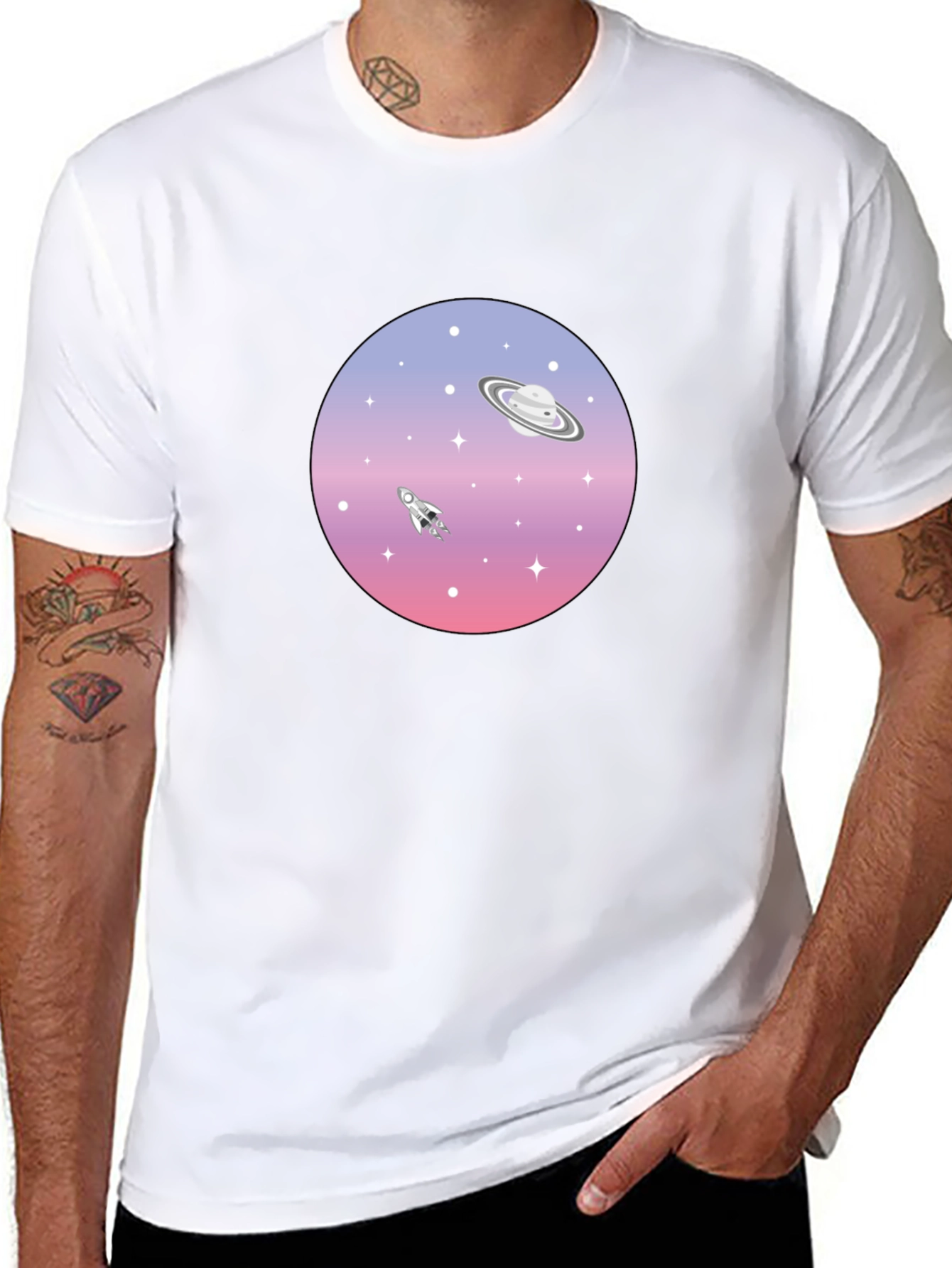Space Graphic T-Shirt - Saturn Rocket Tee