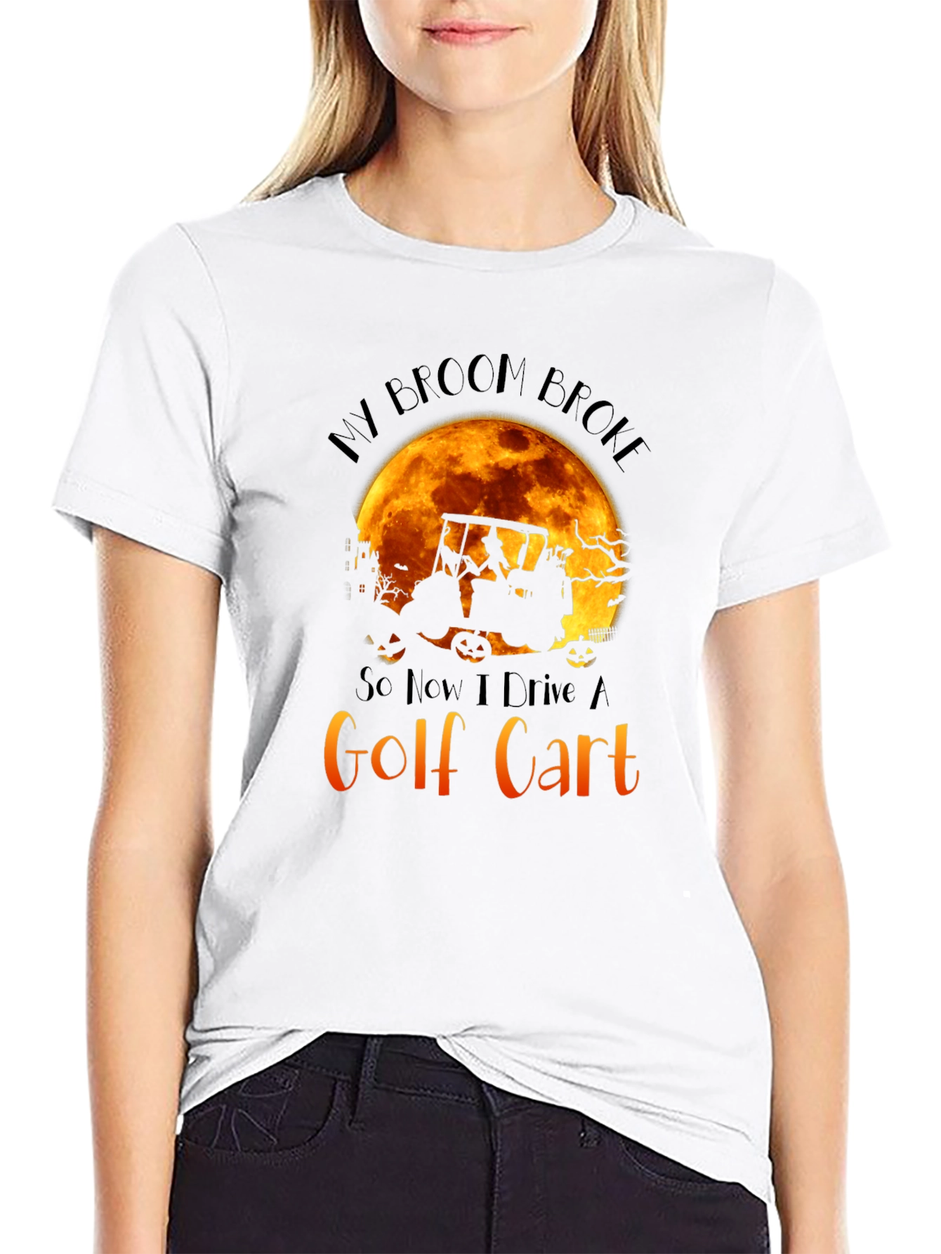 Halloween Golf Cart T-Shirt: My Broom Broke Tee