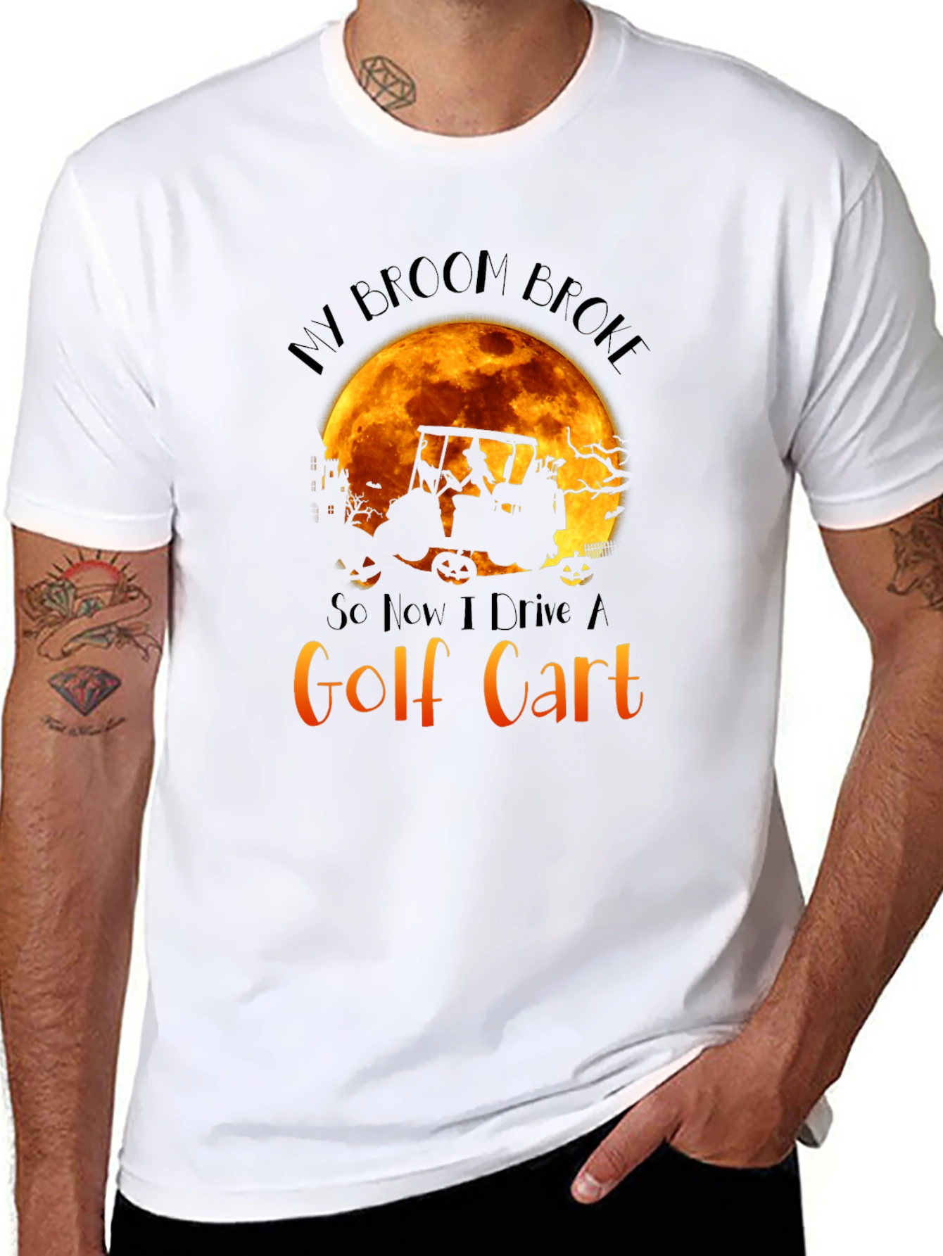 Halloween Golf Cart T-Shirt: My Broom Broke Tee