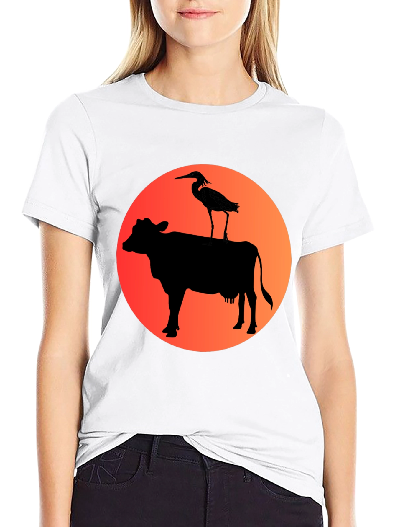 Cow & Heron Graphic T-Shirt - Black