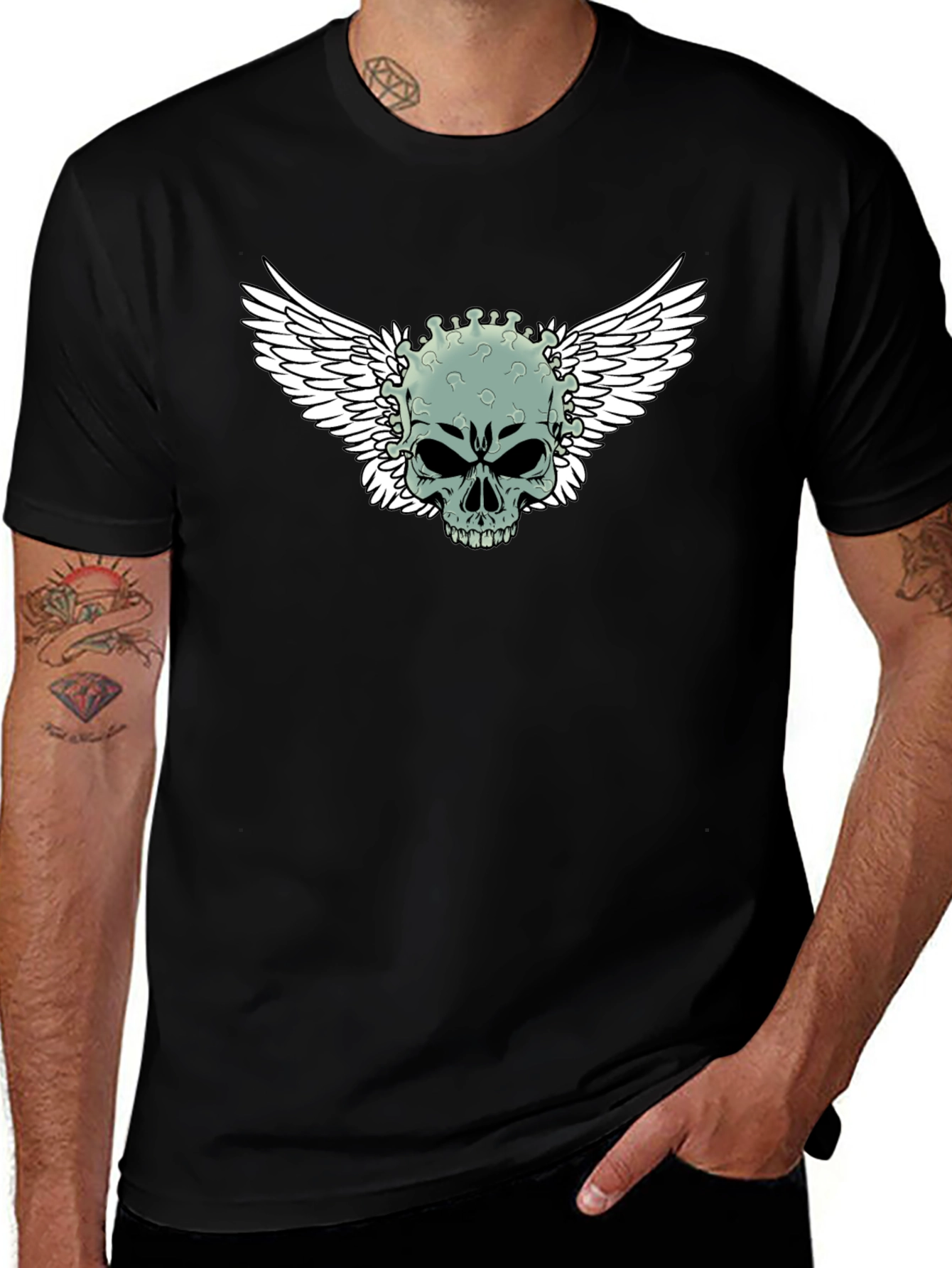 Winged Skull Graphic Tee - Black