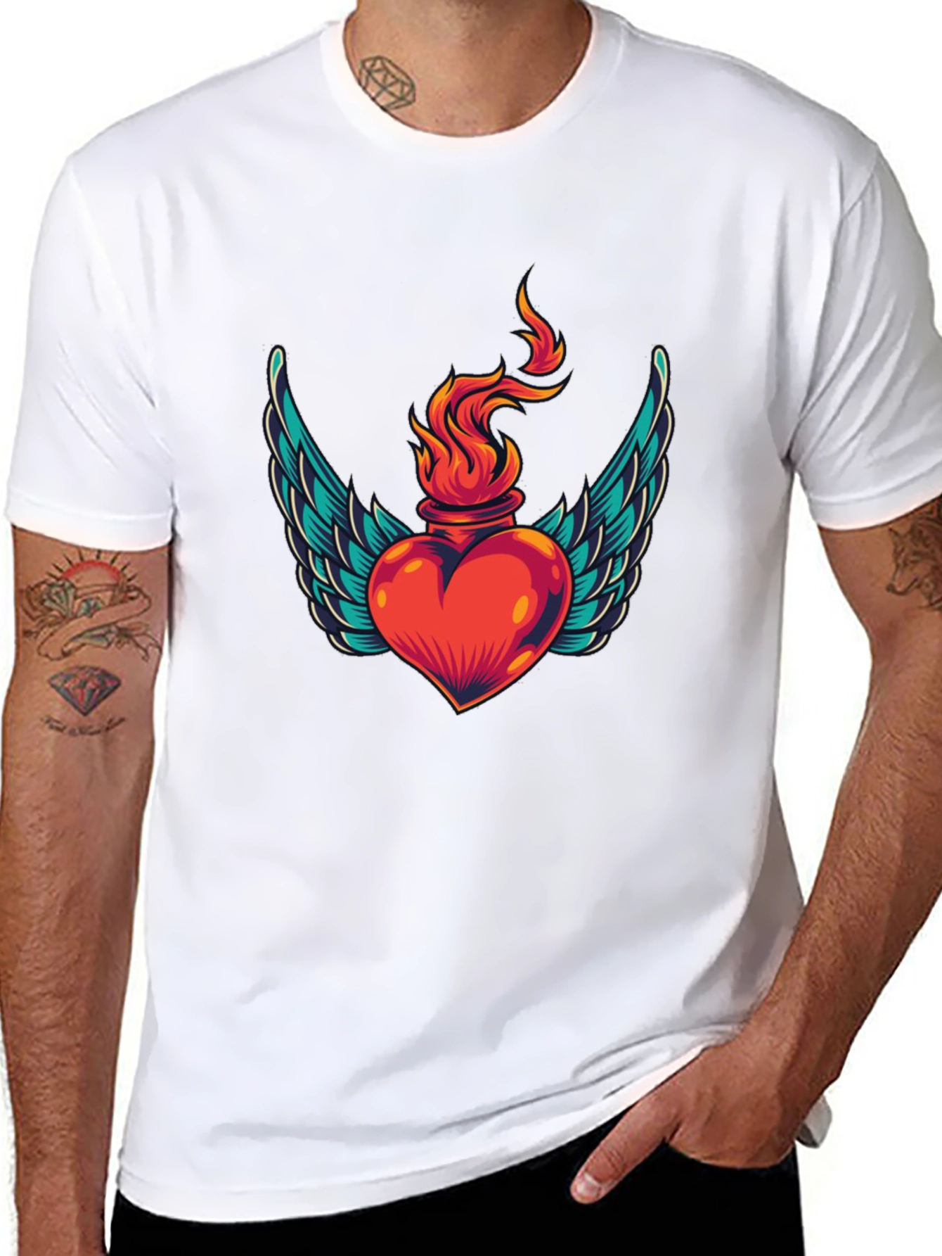 Winged Heart Flame Graphic Tee - Stylish Black T-Shirt