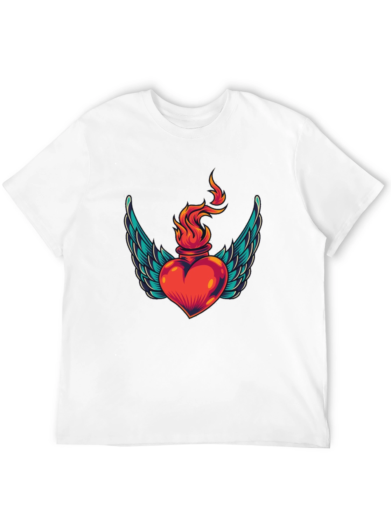 Winged Heart Flame Graphic Tee - Stylish Black T-Shirt