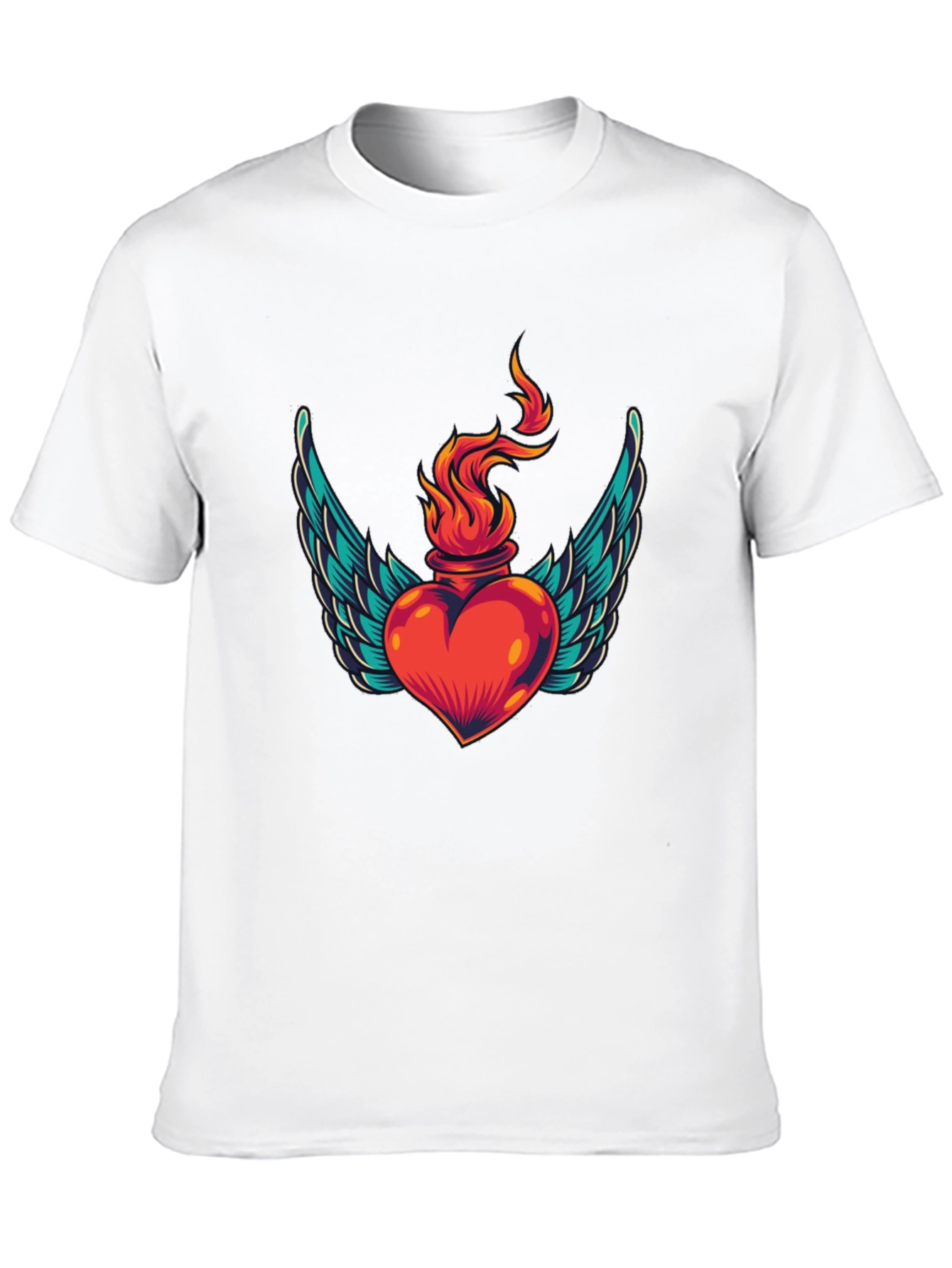 Winged Heart Flame Graphic Tee - Stylish Black T-Shirt