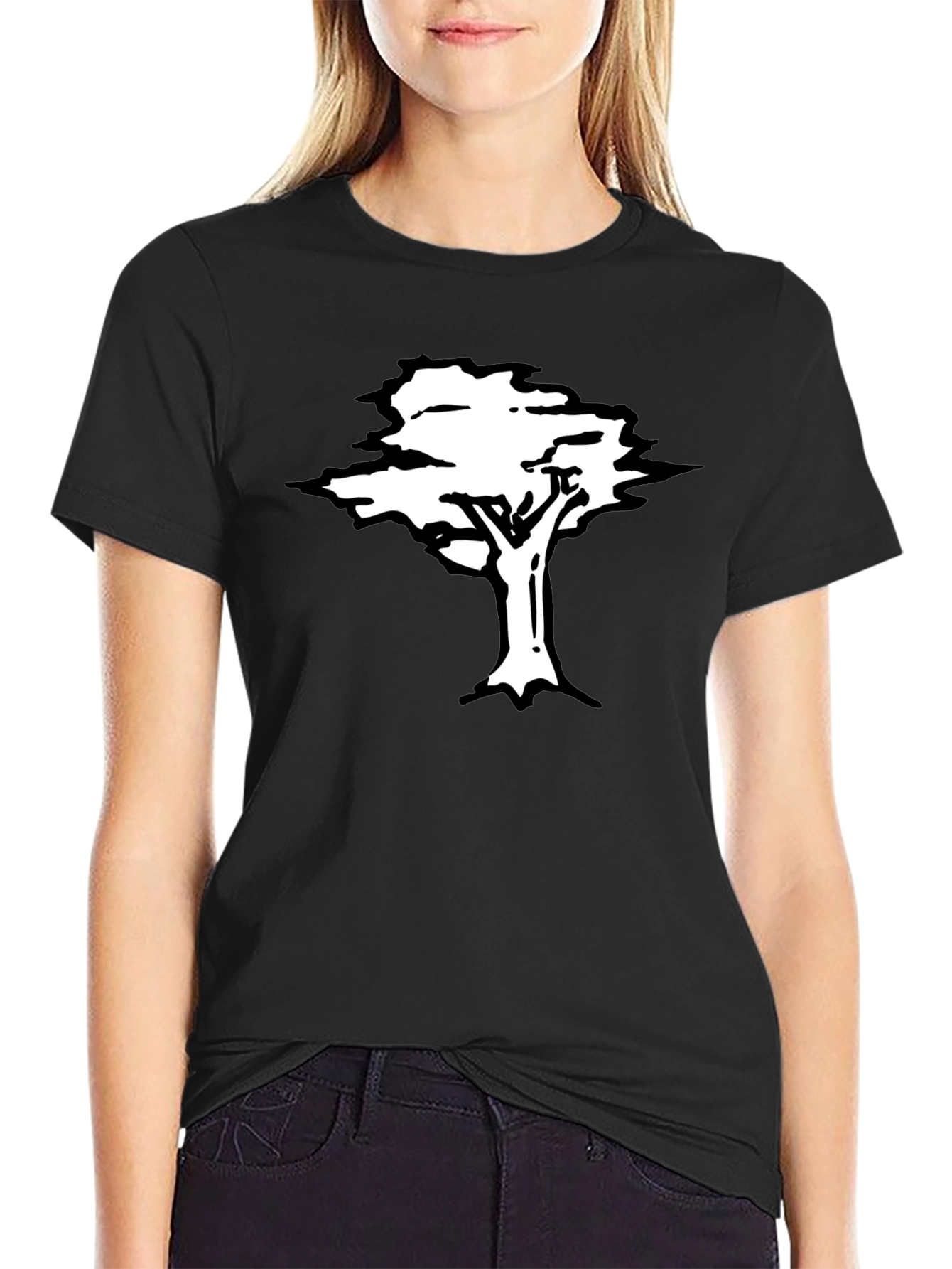 Black T-Shirt with White Tree Graphic