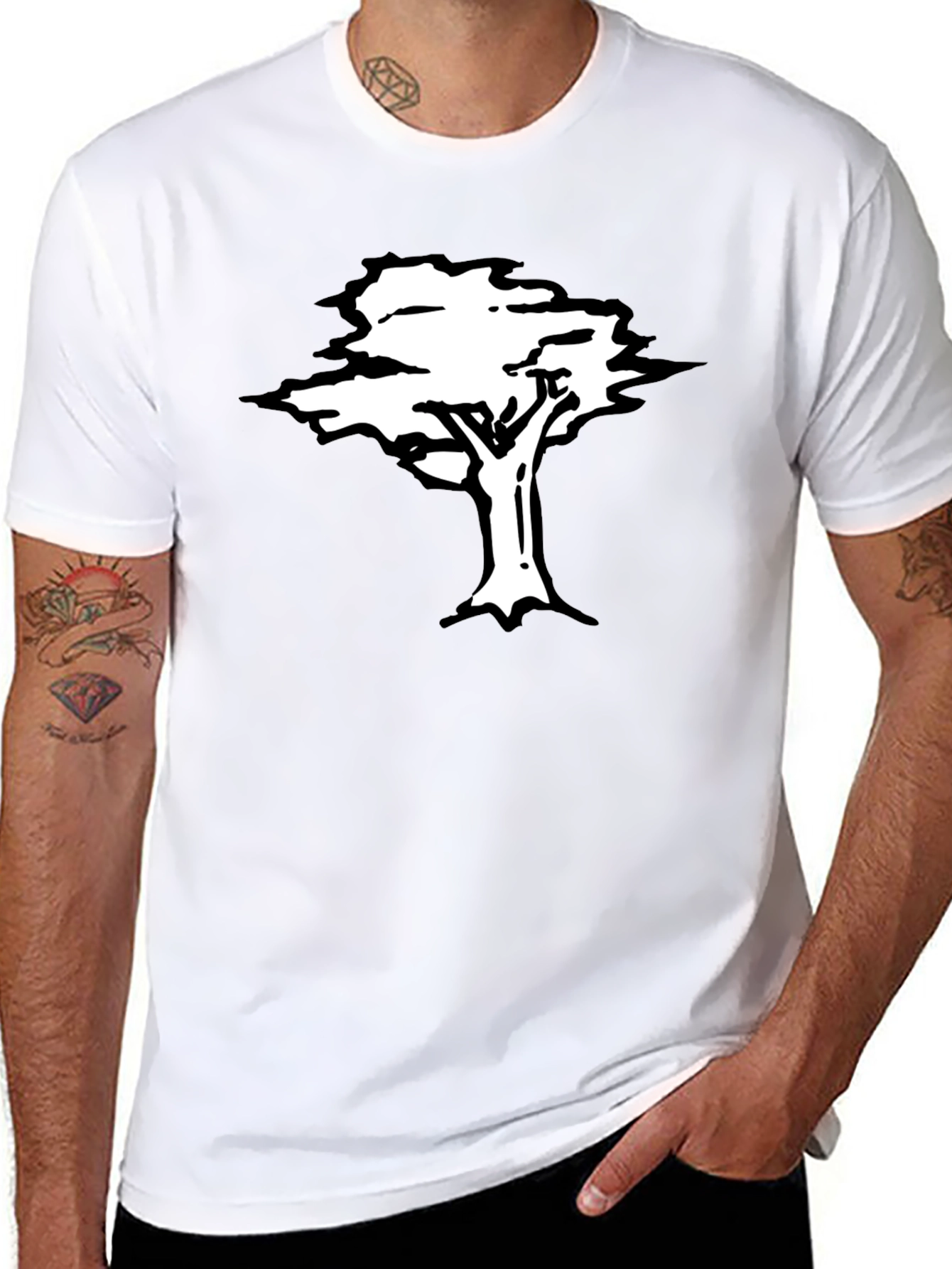 Black T-Shirt with White Tree Graphic