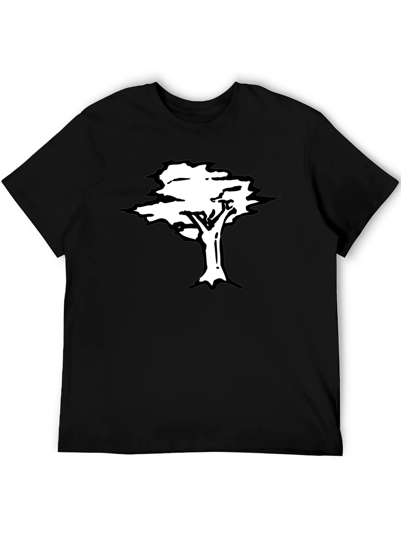Black T-Shirt with White Tree Graphic
