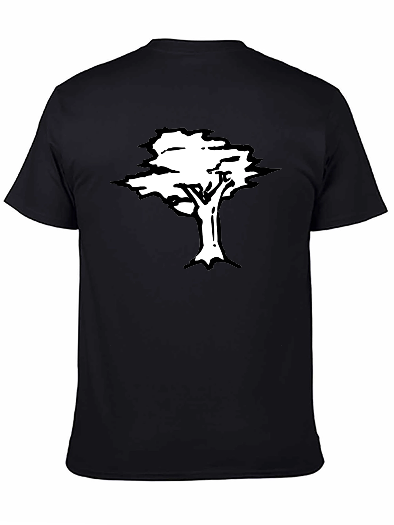 Black T-Shirt with White Tree Graphic