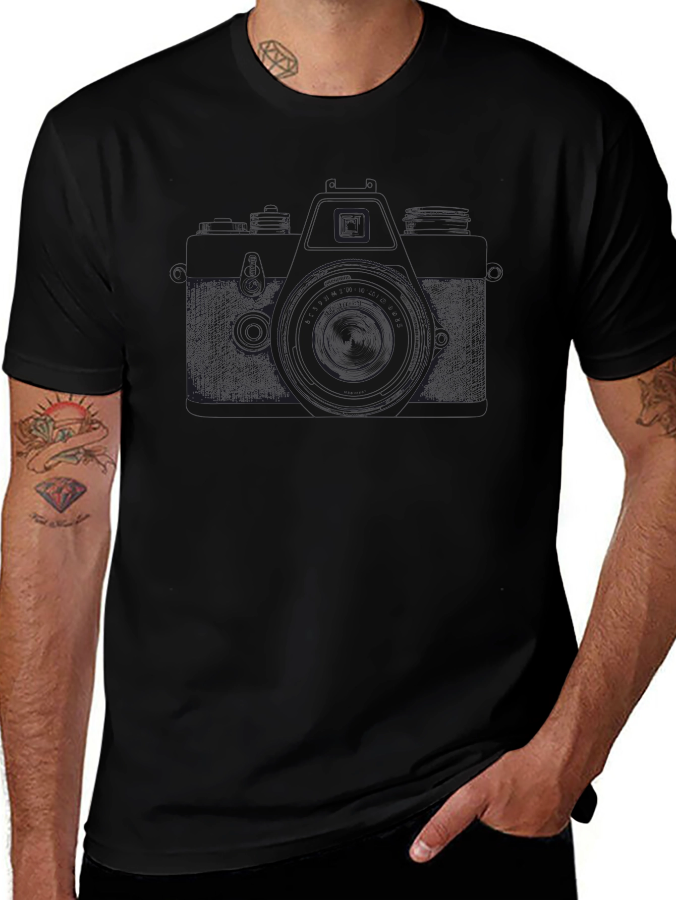 Camera Outline Black T-Shirt