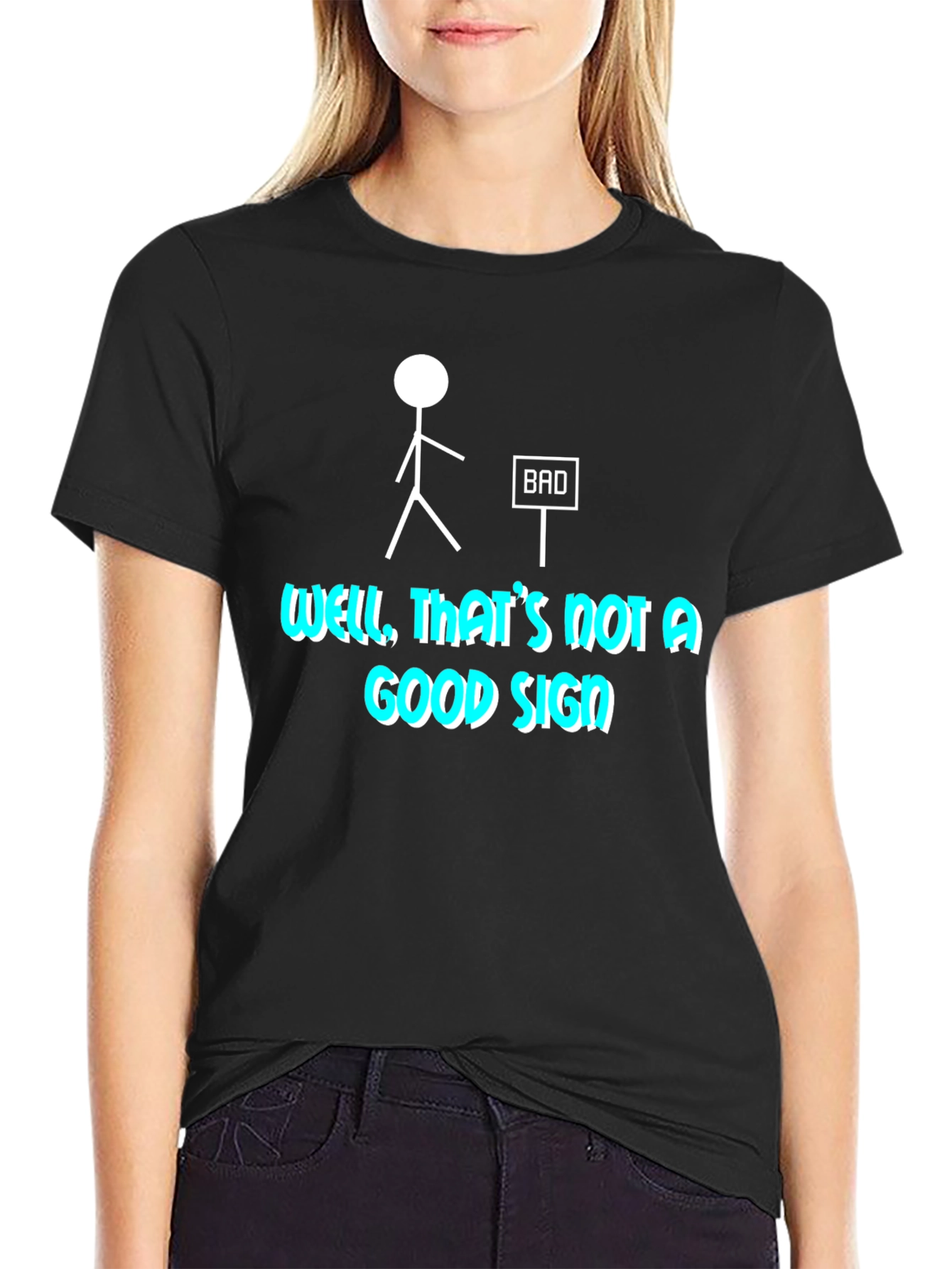 Funny Bad Sign Stick Figure Graphic T-Shirt