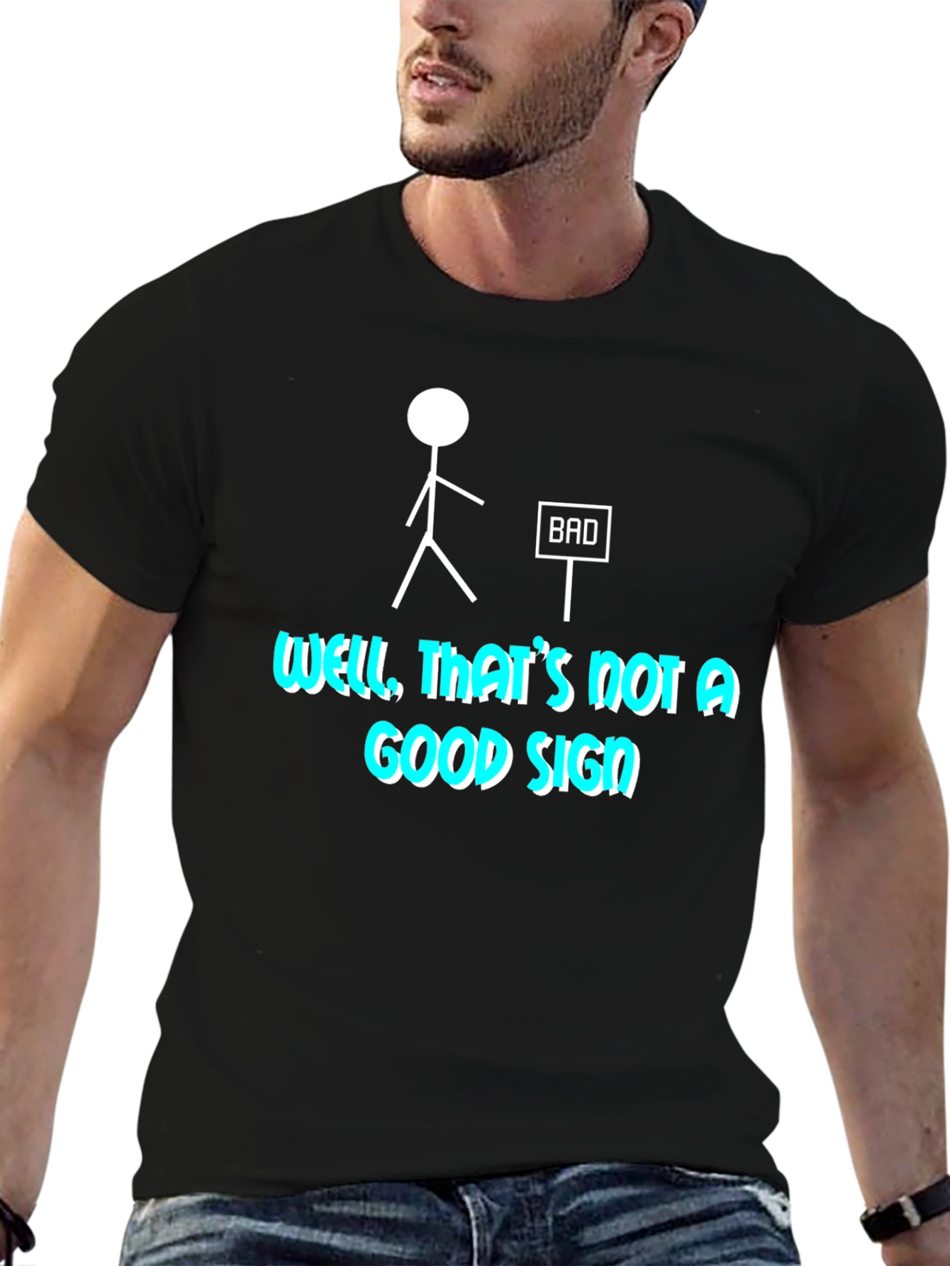 Funny Bad Sign Stick Figure Graphic T-Shirt