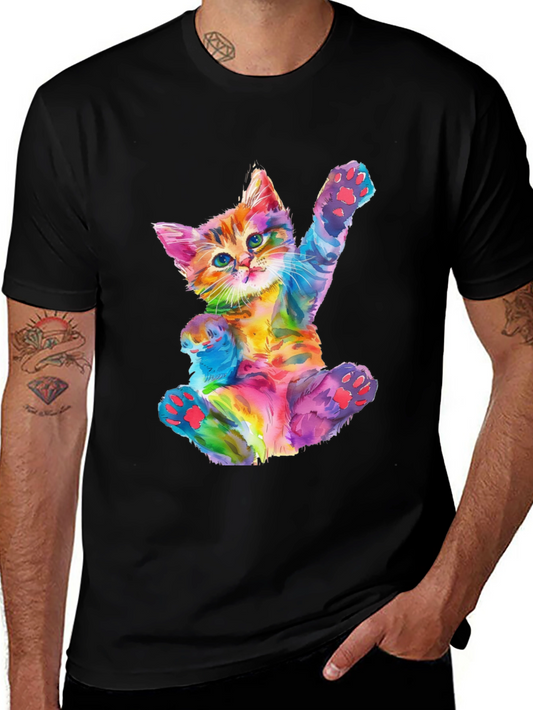 Vibrant Watercolor Kitten Graphic Tee